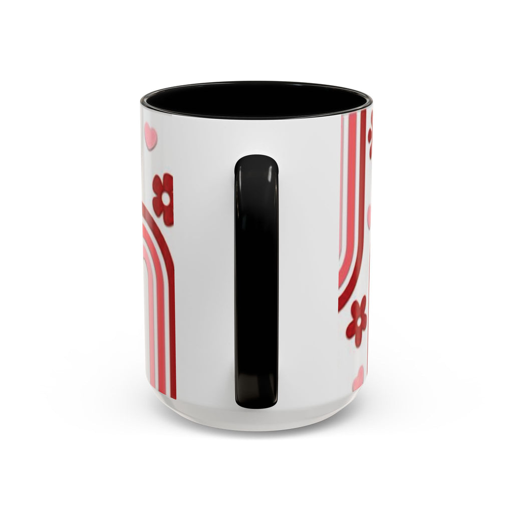 Retro Pink Rainbow Hearts and Flowers Accent Mug | 11oz or 15oz