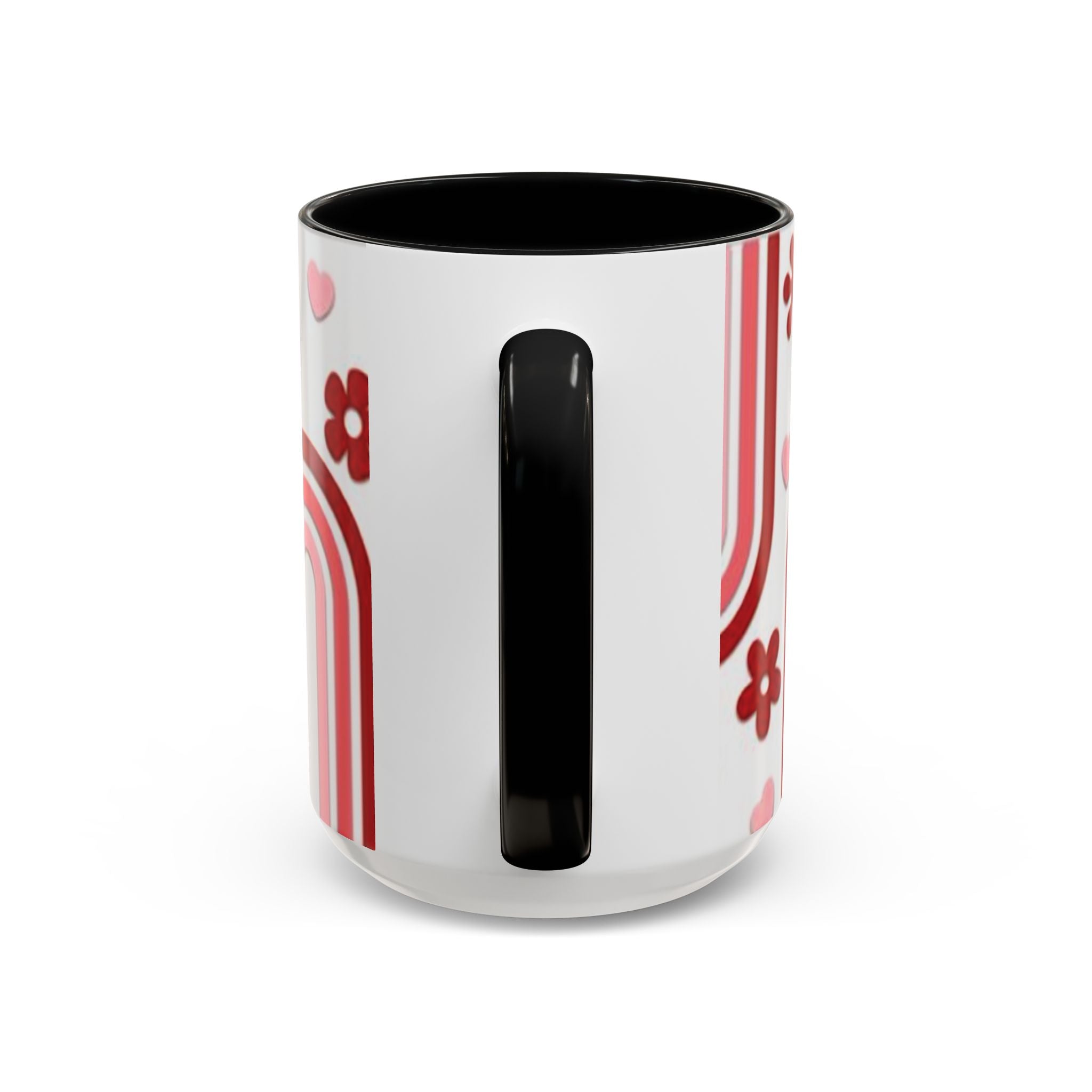 Retro Pink Rainbow Hearts and Flowers Accent Mug | 11oz or 15oz
