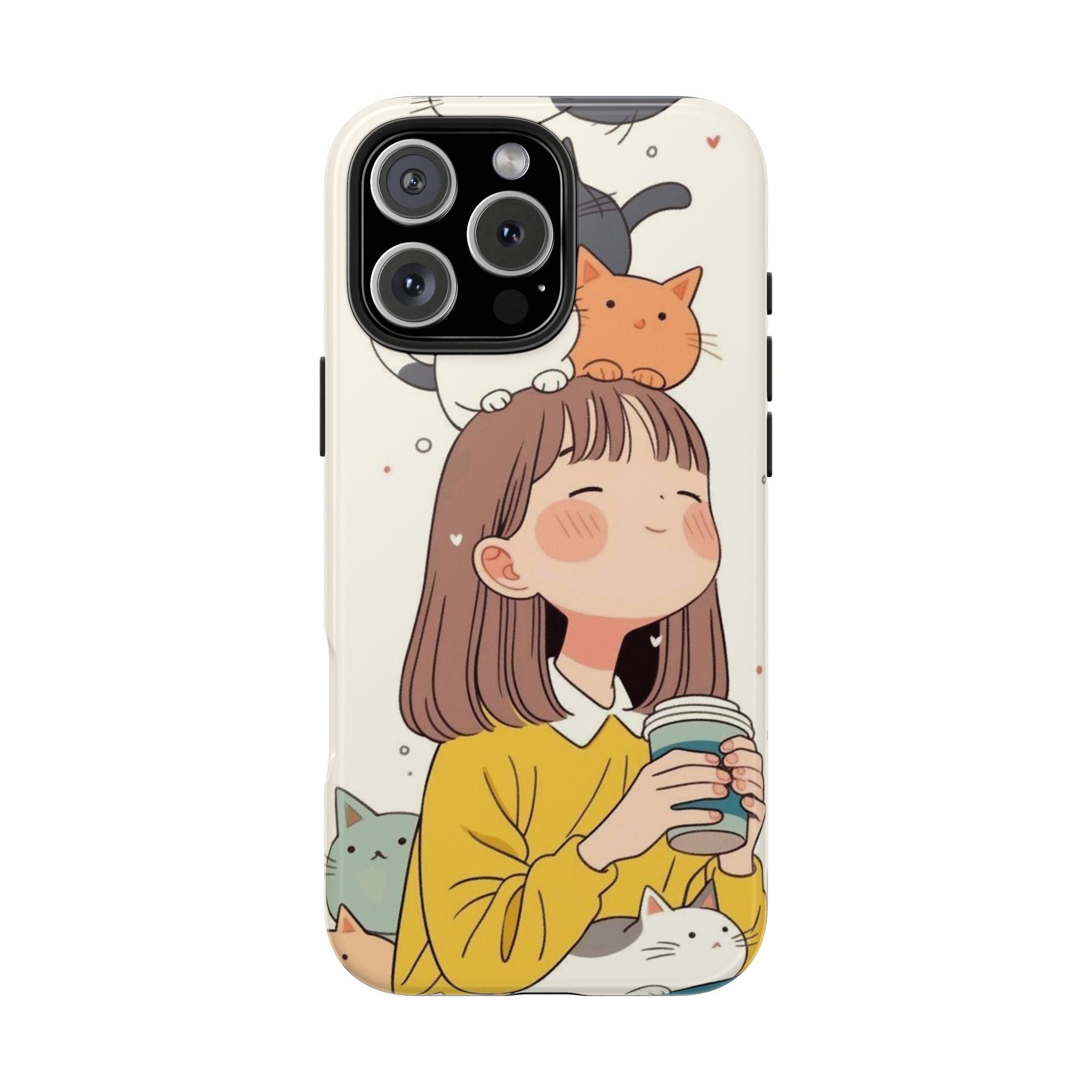 Girl with Cats Phone Case | Cute Cat Stack Illustration