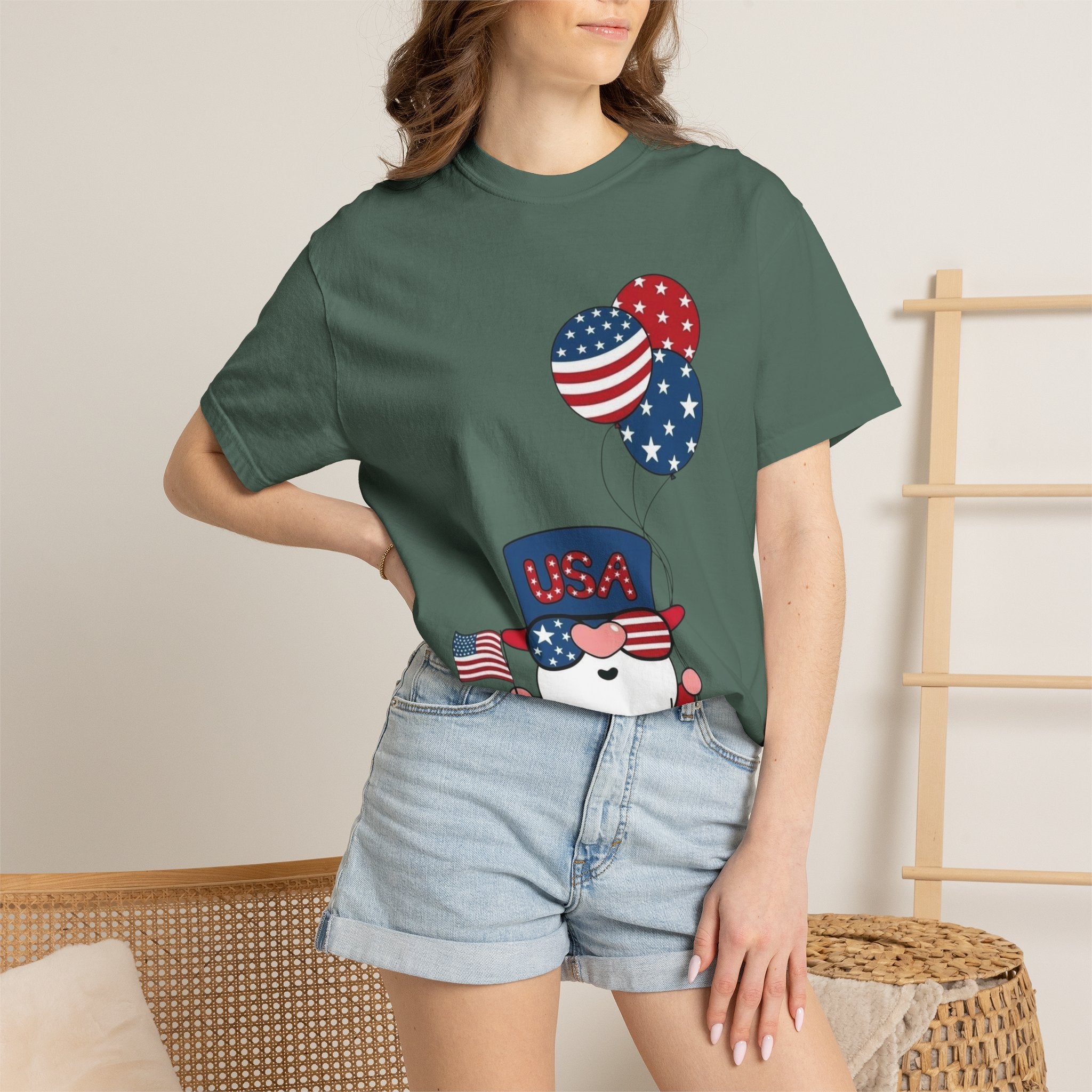 Patriotic Gnome with Balloons T-Shirt | Happy 4th of July USA Design