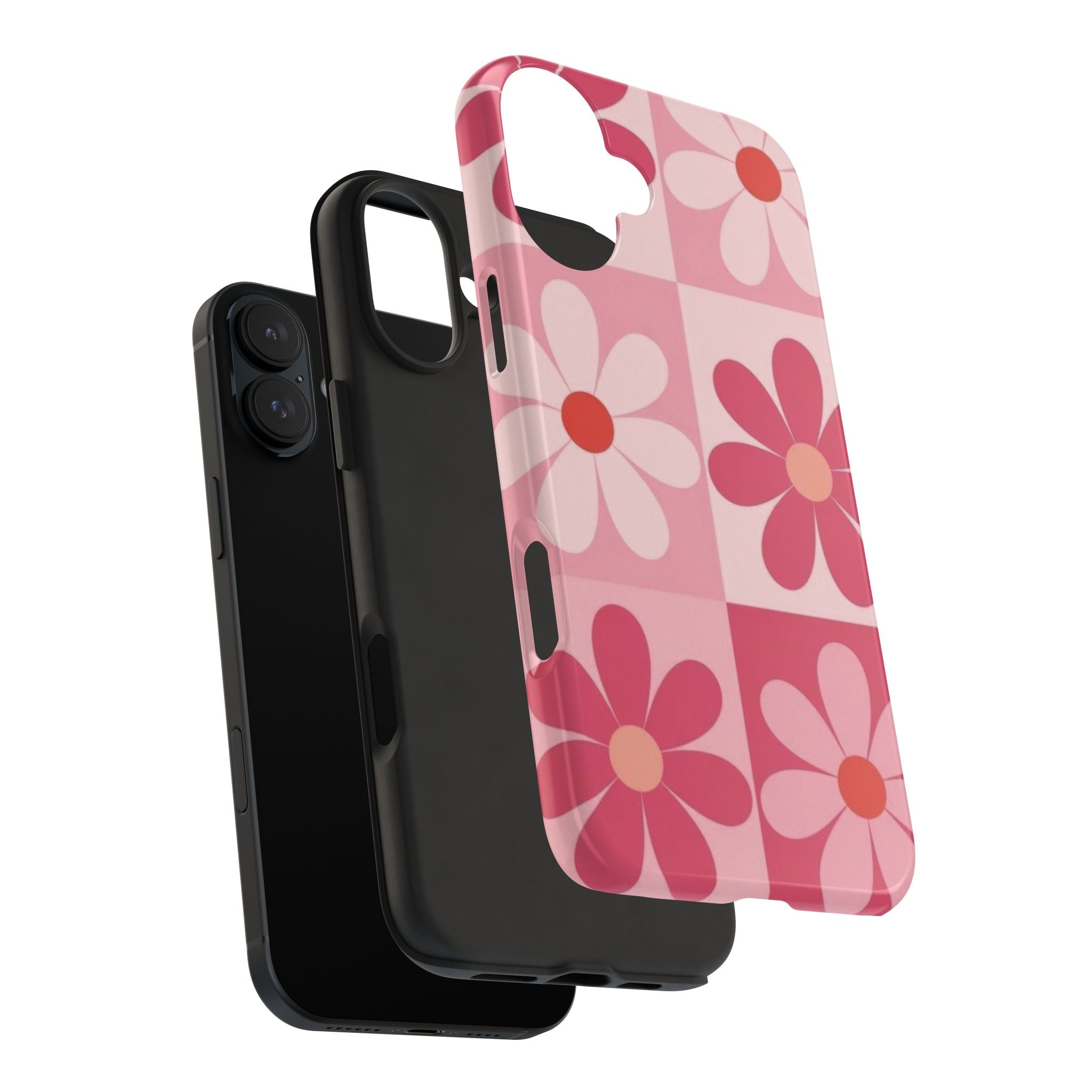 Pink Retro Daisy Phone Case — Tough Shockproof Floral iPhone Cover