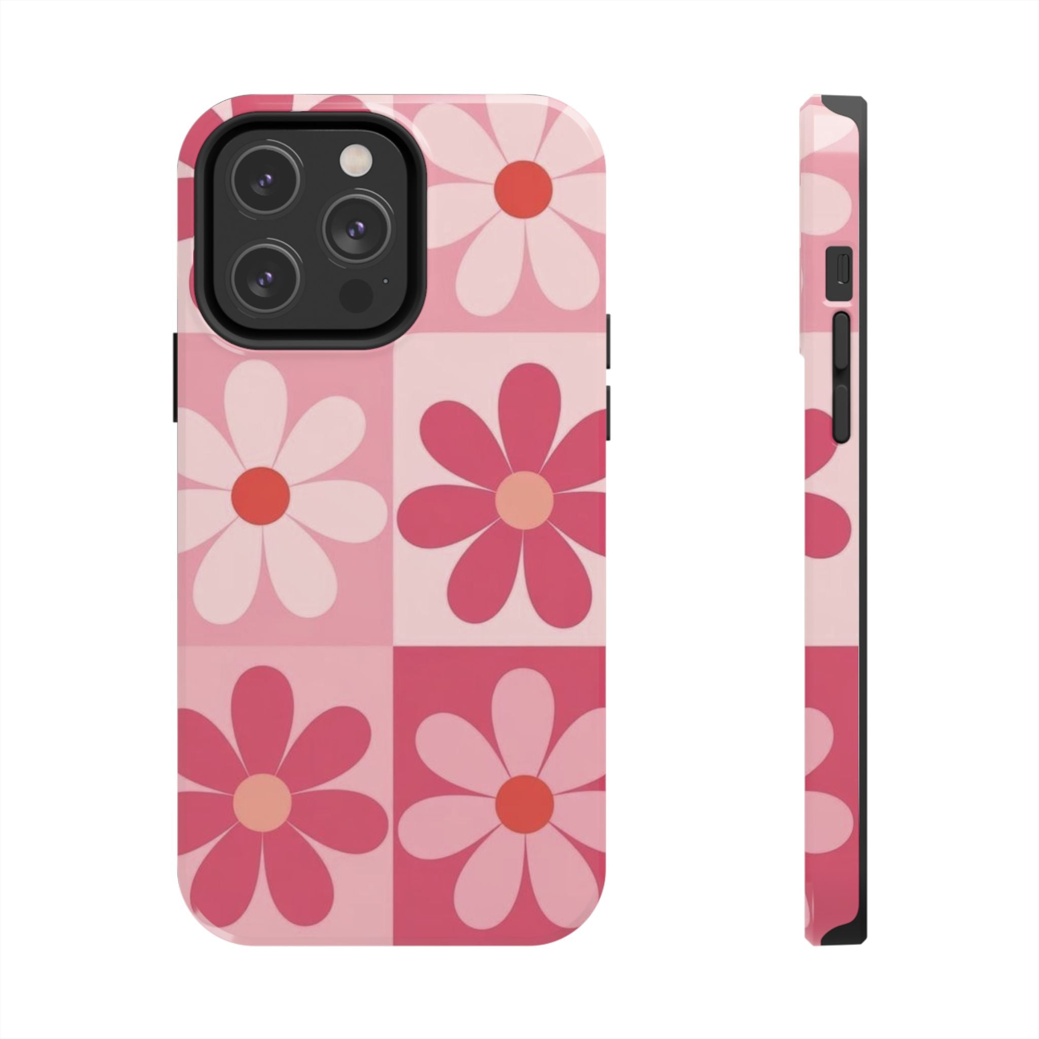 Pink Retro Daisy Phone Case — Tough Shockproof Floral iPhone Cover