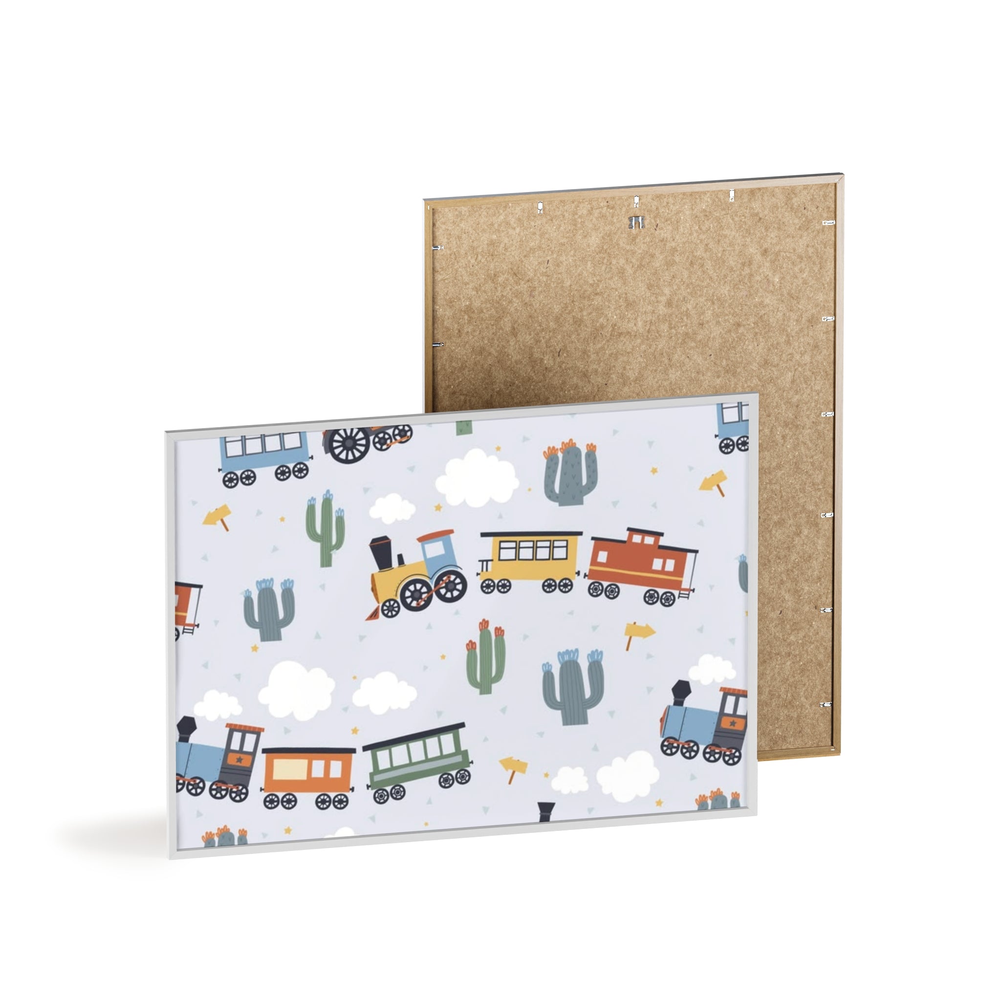 Kids' Train Poster with Wooden Frame — Nursery Wall Art, Playroom Decor