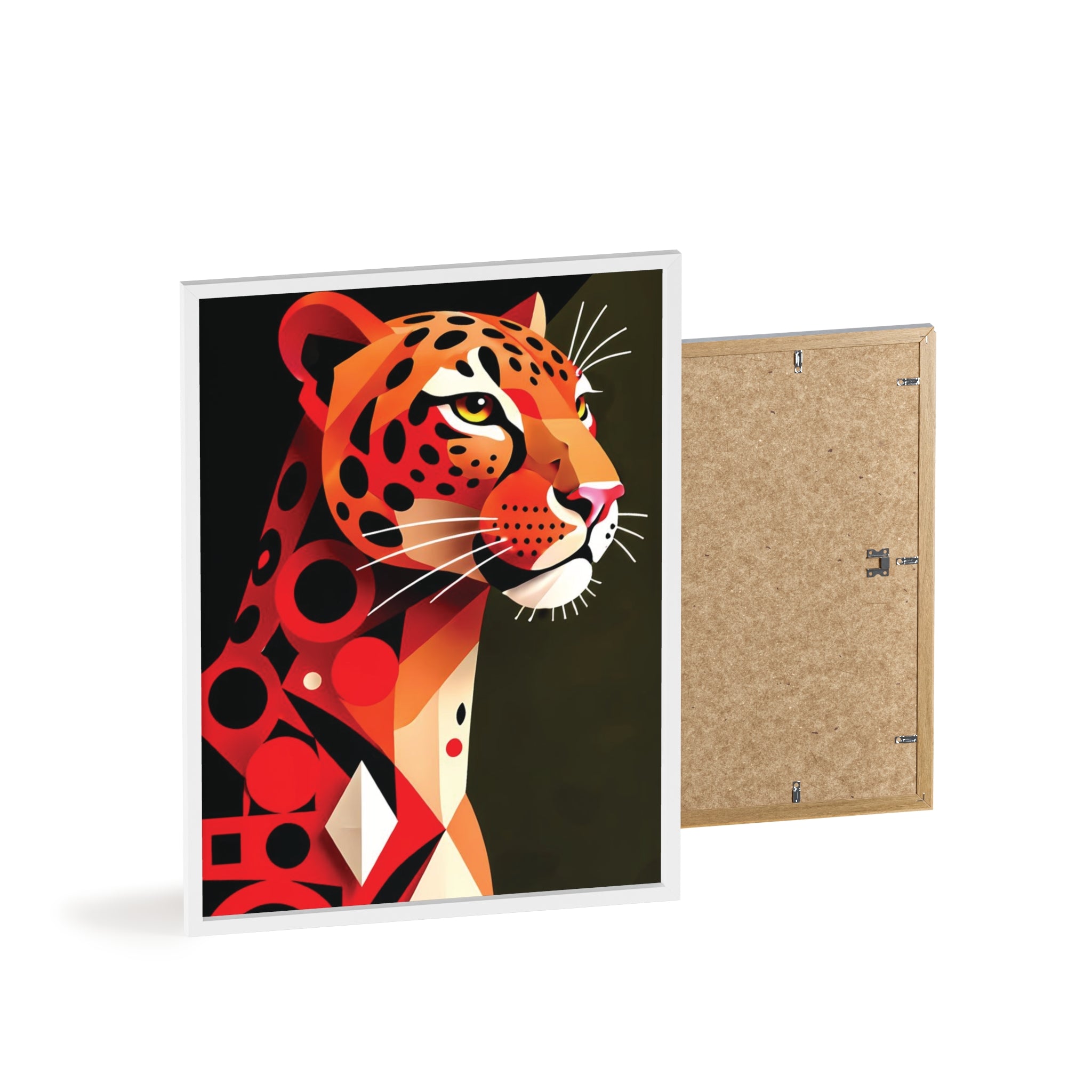 Geometric Leopard Art Poster with Wooden Frame — Bold Wildlife Wall Decor