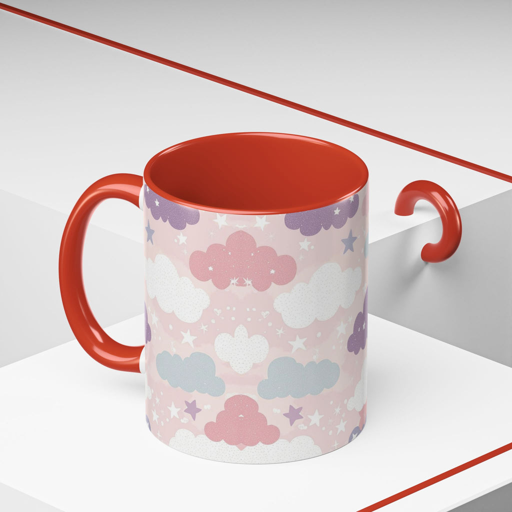 Pastel Cloud Pattern Coffee Mug | Cute Stars and Clouds Design