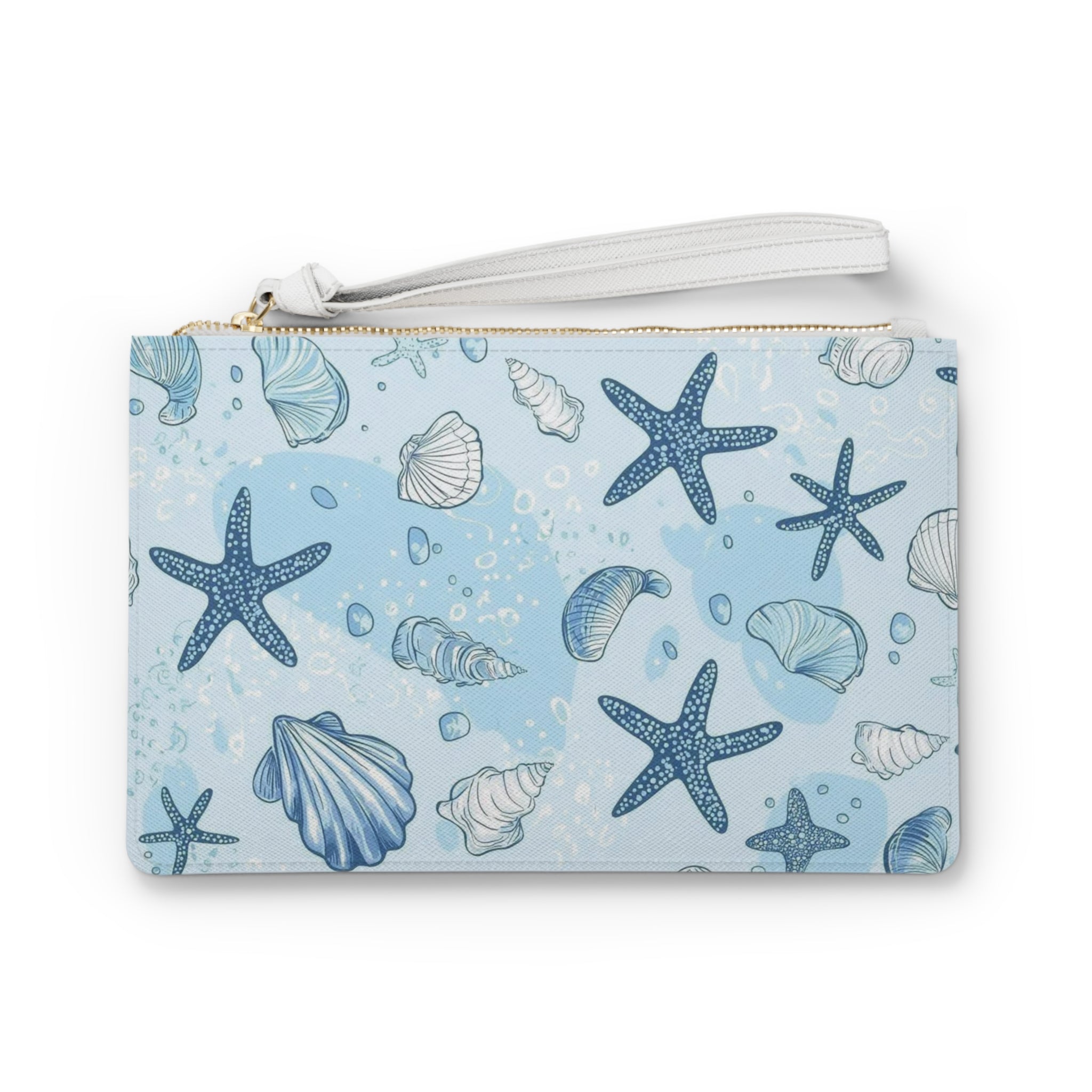 Seashell & Starfish Wristlet Clutch — Coastal Beach Pattern Makeup Bag