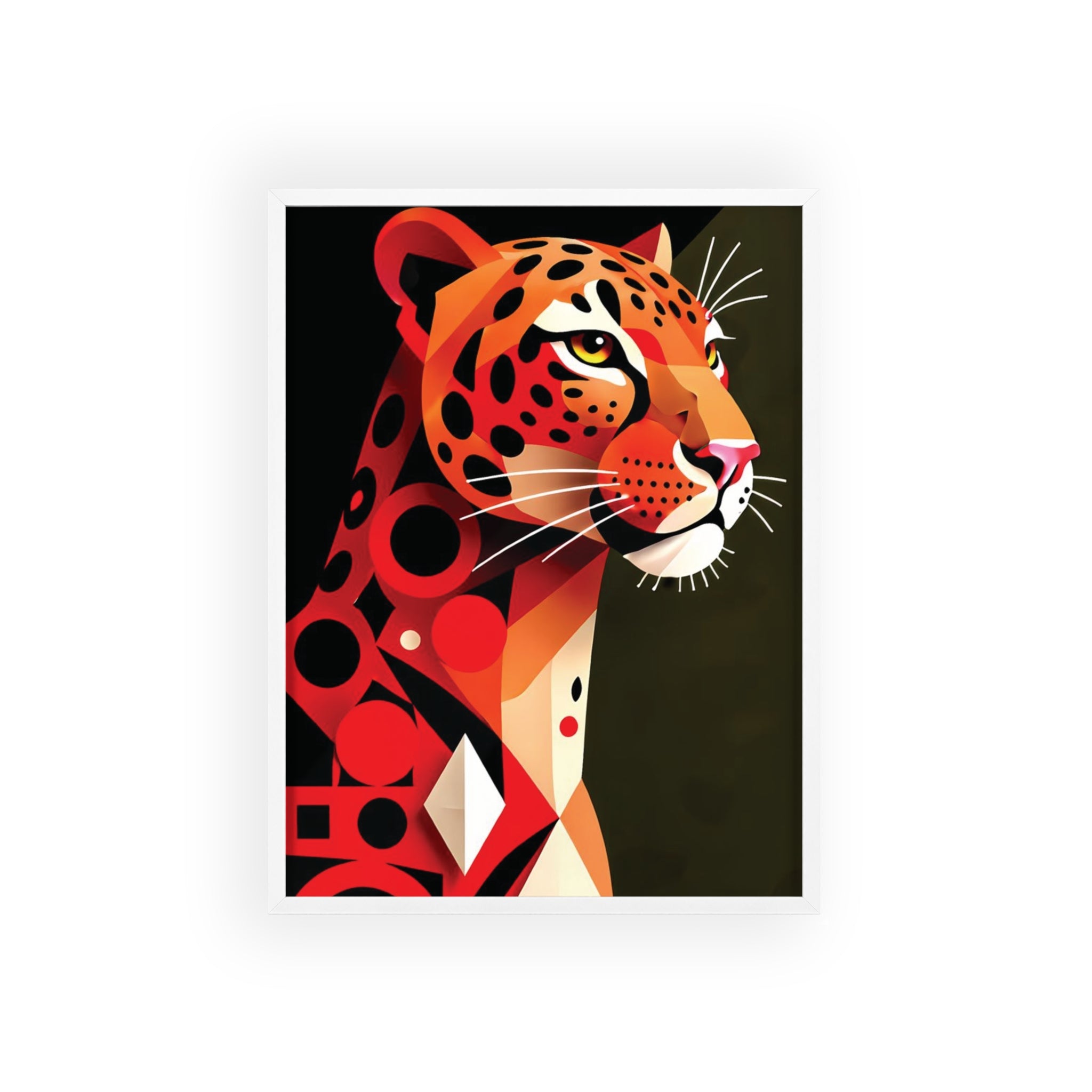 Geometric Leopard Art Poster with Wooden Frame — Bold Wildlife Wall Decor