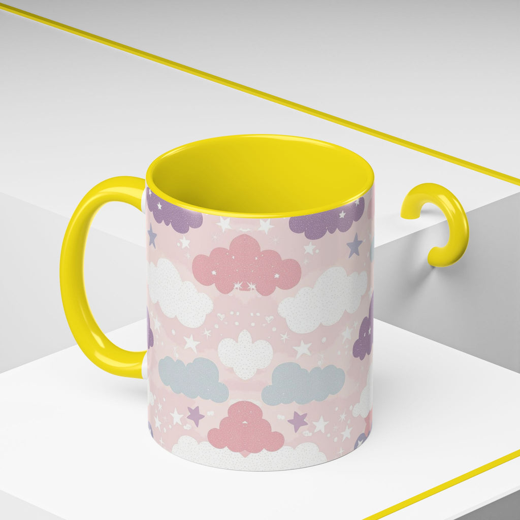 Pastel Cloud Pattern Coffee Mug | Cute Stars and Clouds Design