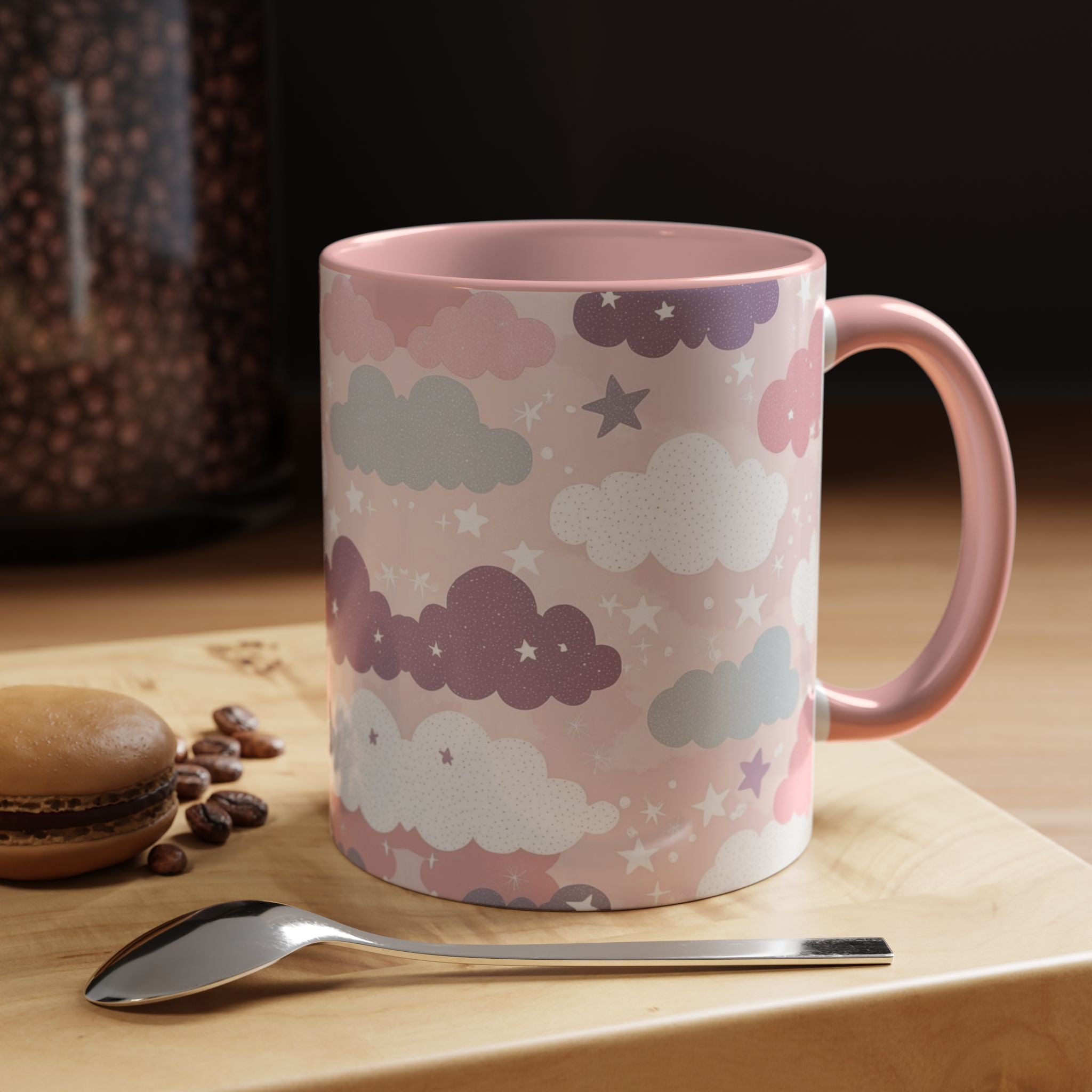 Pastel Cloud Pattern Coffee Mug | Cute Stars and Clouds Design