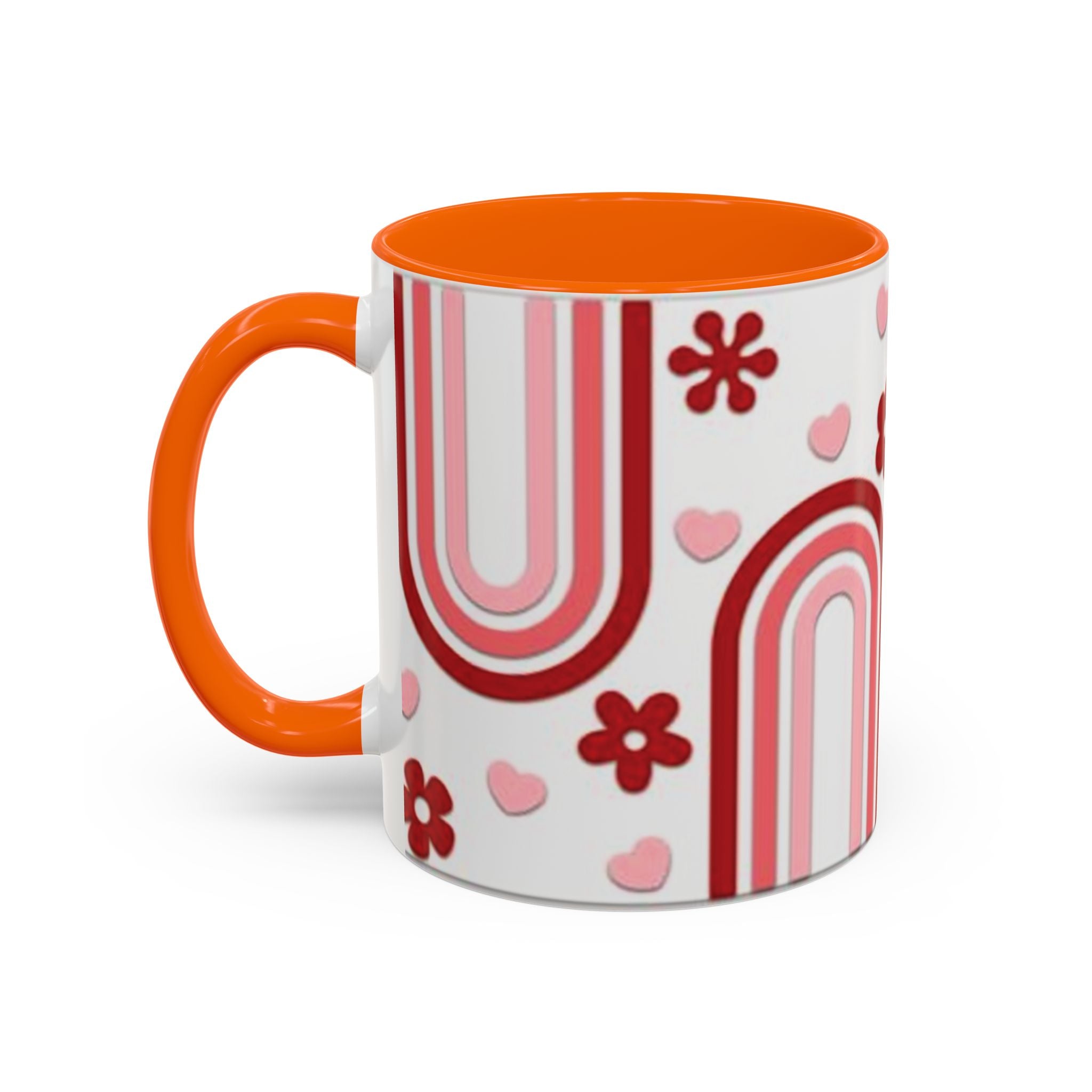 Retro Pink Rainbow Hearts and Flowers Accent Mug | 11oz or 15oz