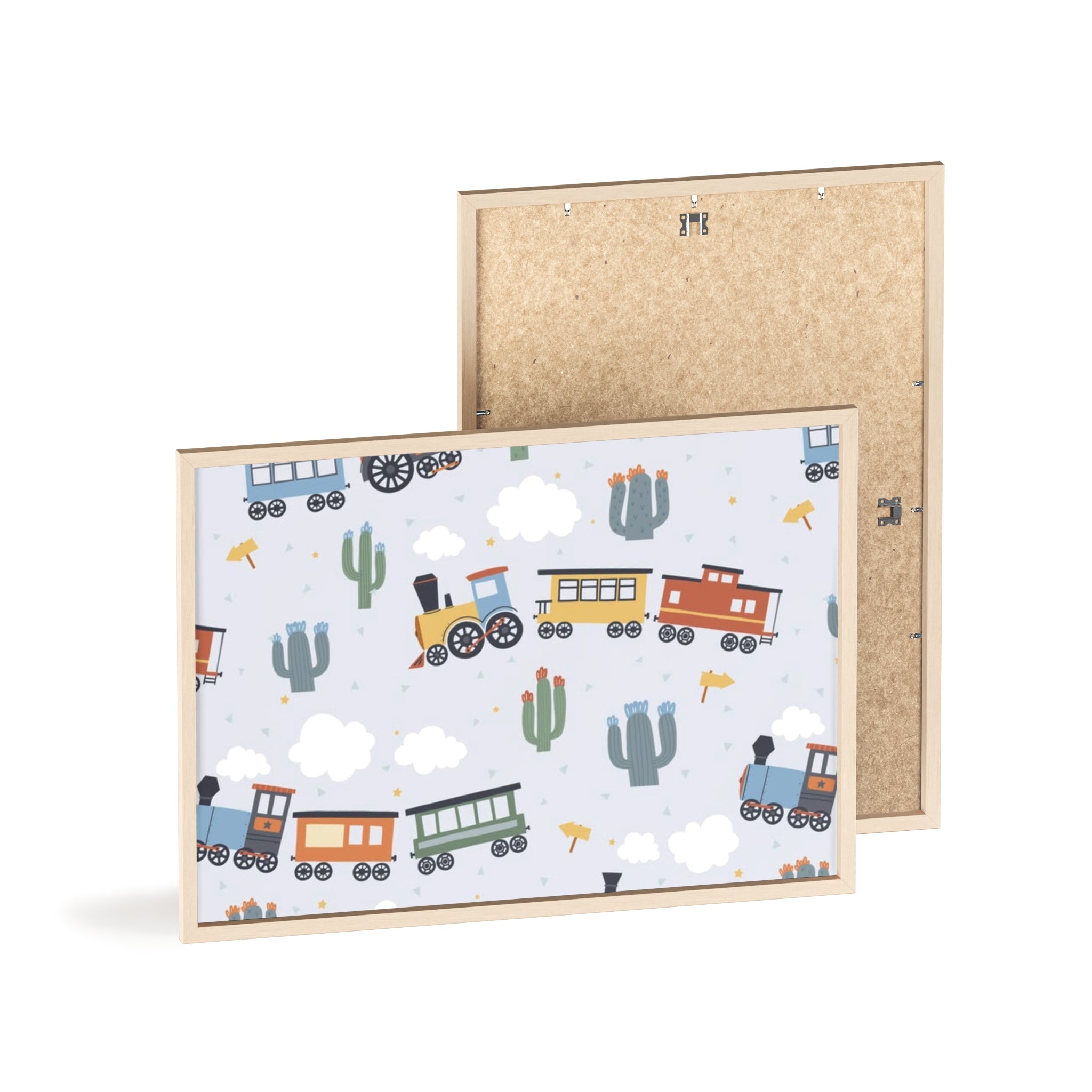 Kids' Train Poster with Wooden Frame — Nursery Wall Art, Playroom Decor