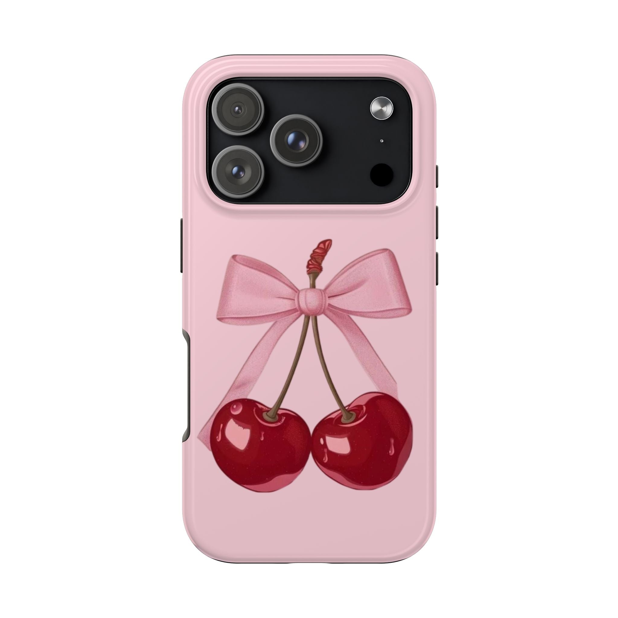 Pink Cherry Tough Phone Case — Cute Bow Cherry Protective Phone Cover