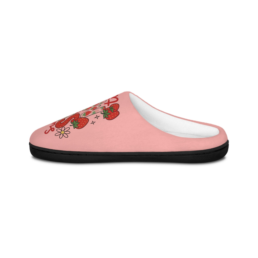 Sweet Summertime Pink Women's Indoor Slippers — Strawberries & Floral Cozy House Shoes
