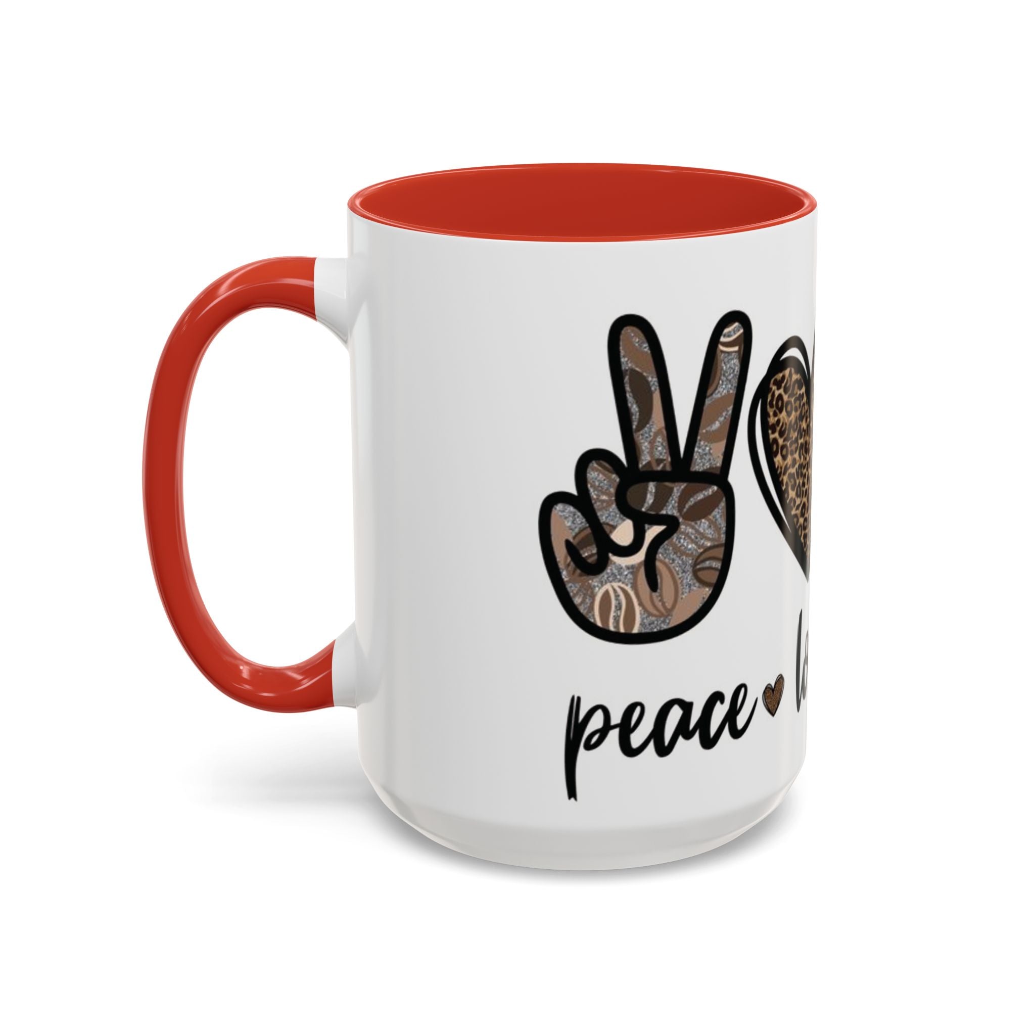 Coffee Love Accent Mug — Leopard Print Peace, Heart & Coffee Design (11/15oz)