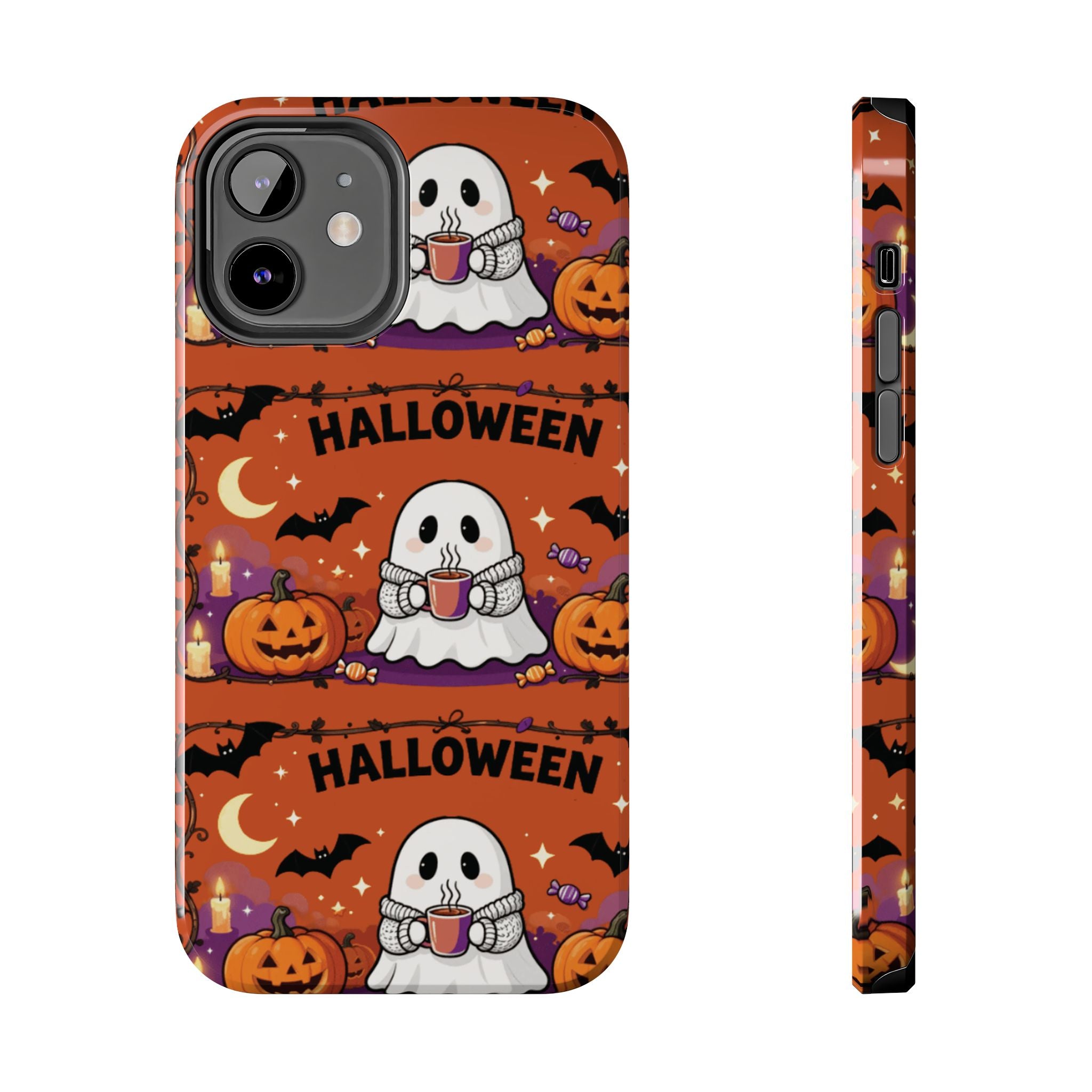 Halloween Ghost Pattern Tough Phone Case — Cute Pumpkin & Candy Halloween Phone Cover