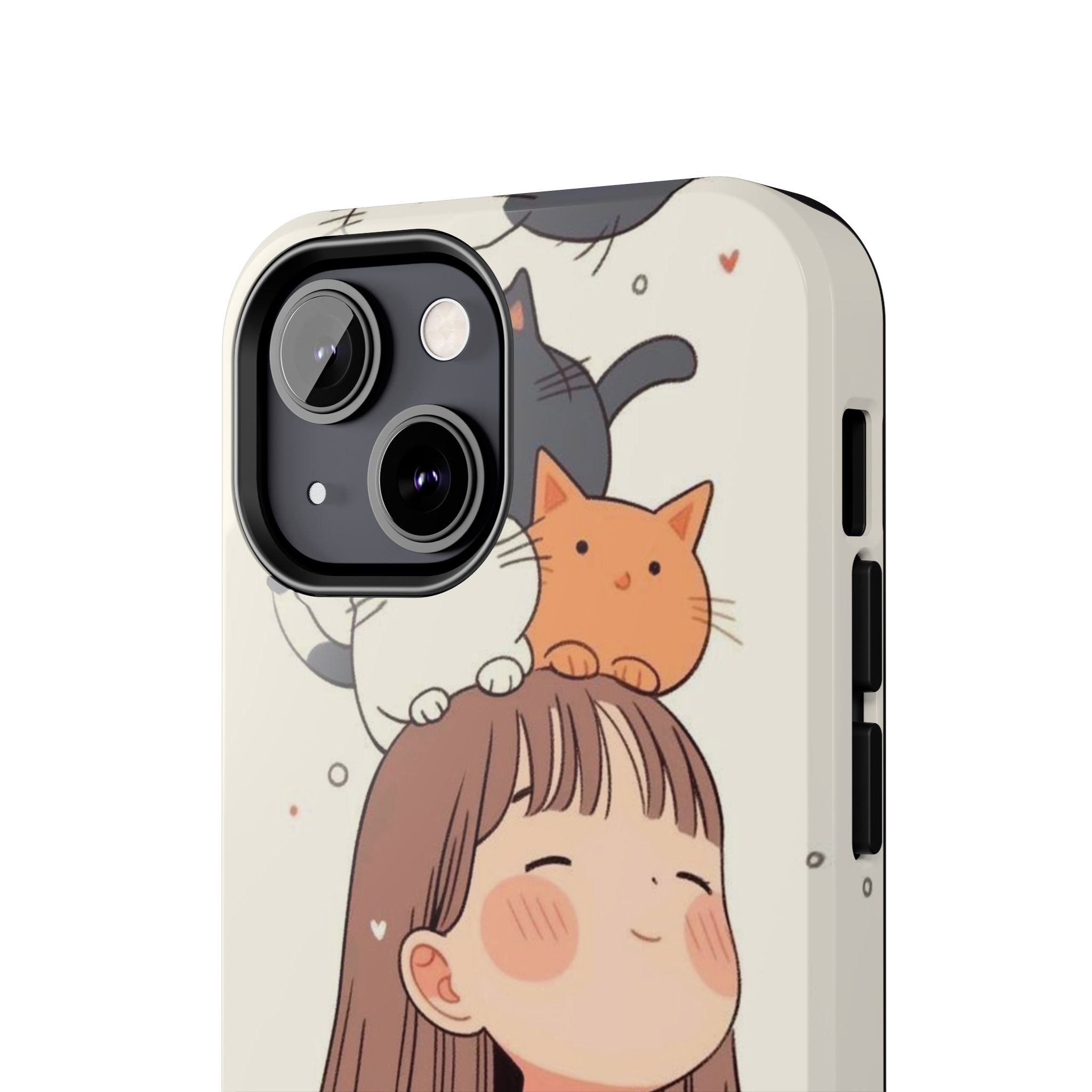 Girl with Cats Phone Case | Cute Cat Stack Illustration