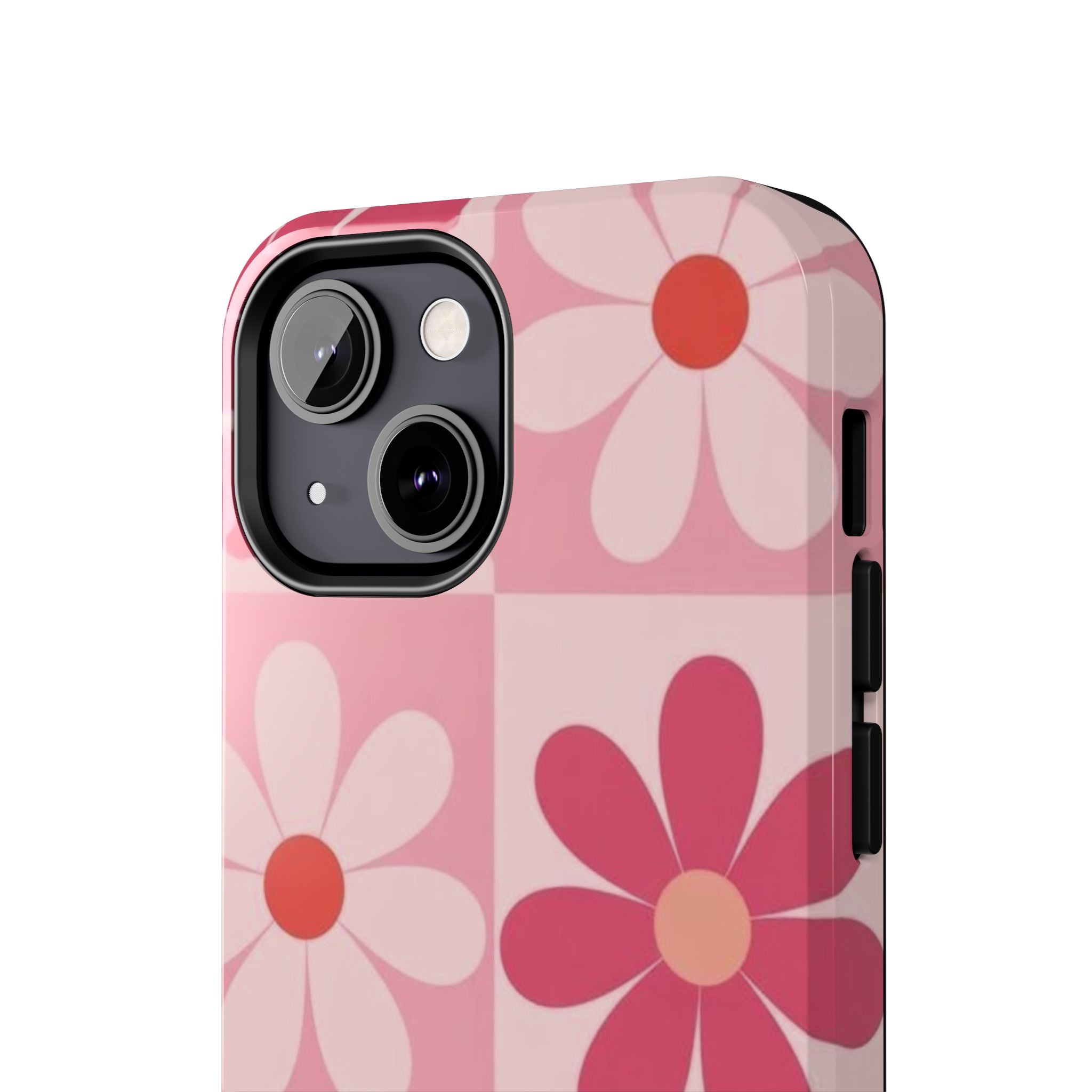 Pink Retro Daisy Phone Case — Tough Shockproof Floral iPhone Cover