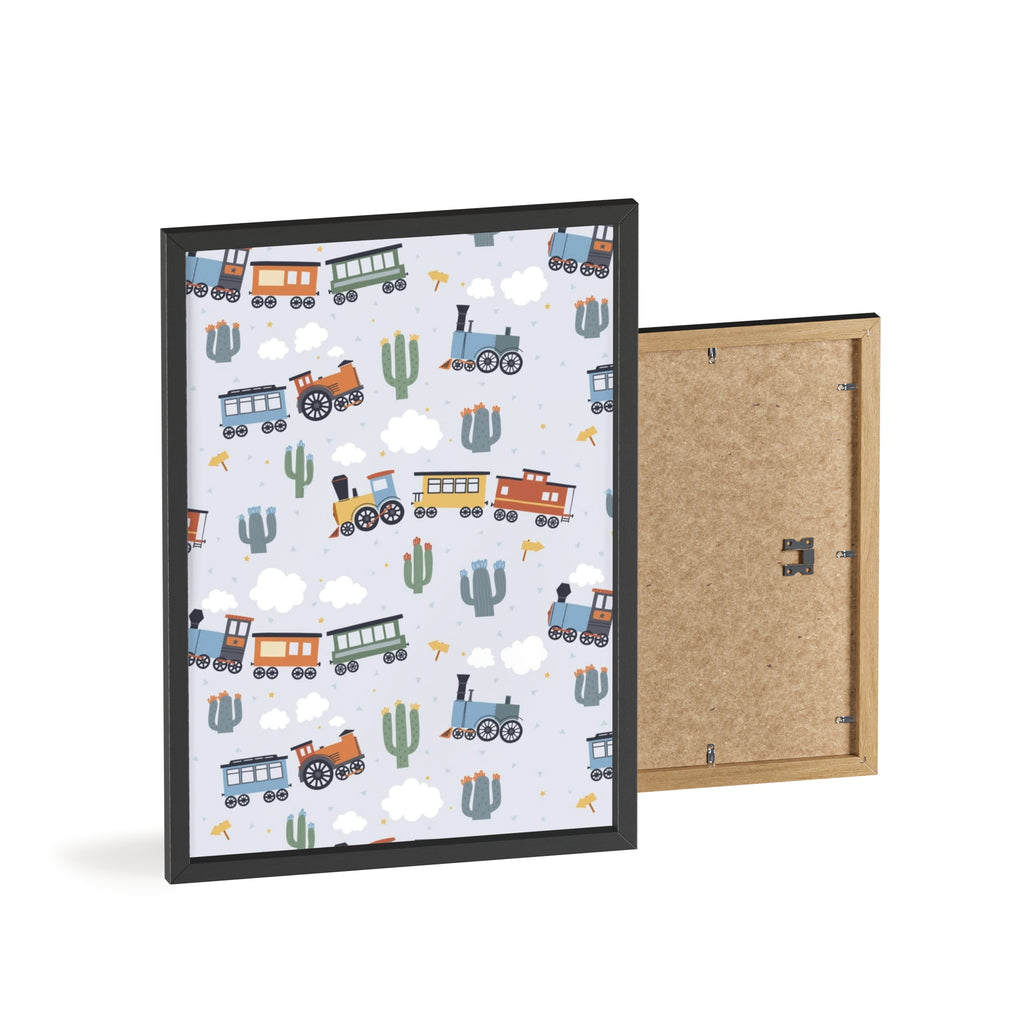 Kids' Train Poster with Wooden Frame — Nursery Wall Art, Playroom Decor