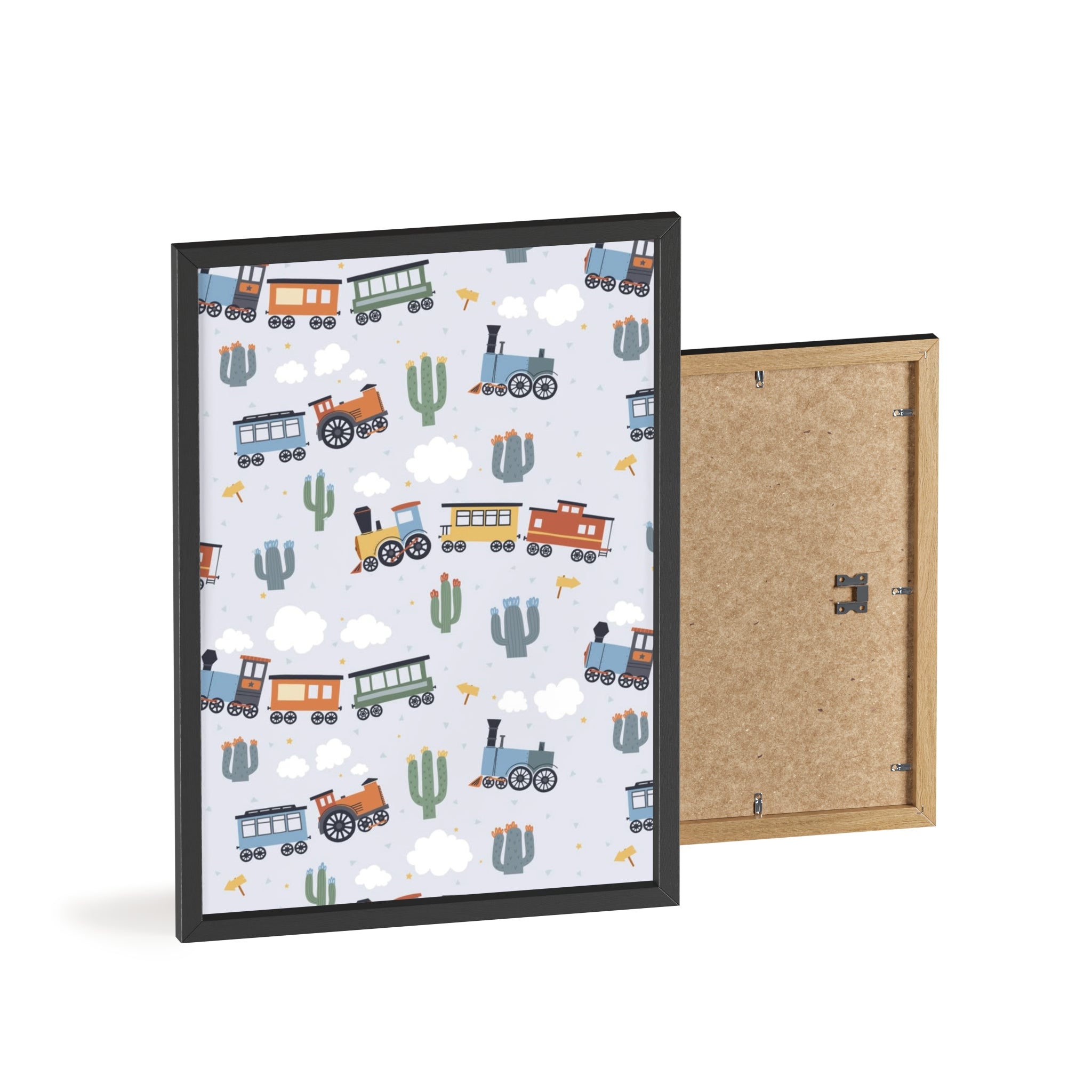 Kids' Train Poster with Wooden Frame — Nursery Wall Art, Playroom Decor