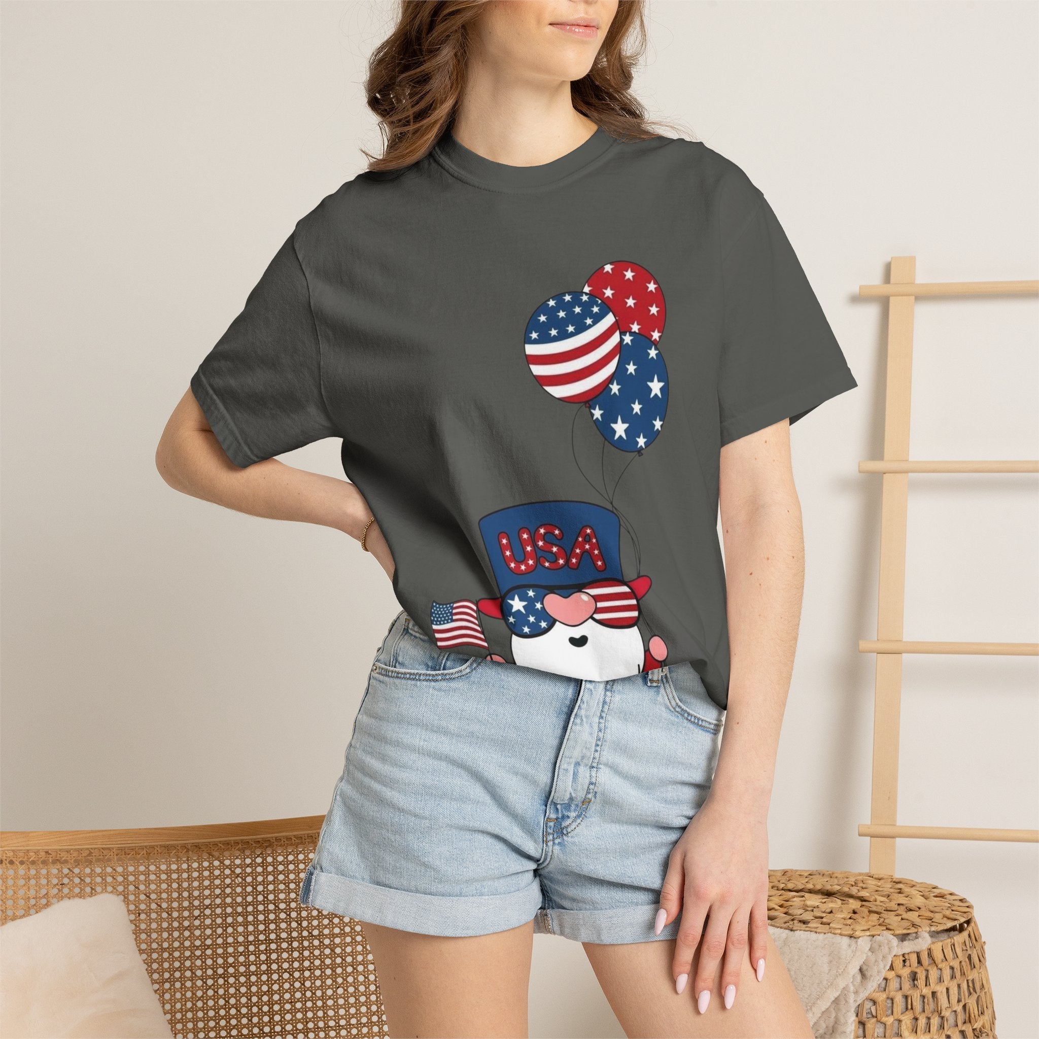 Patriotic Gnome with Balloons T-Shirt | Happy 4th of July USA Design