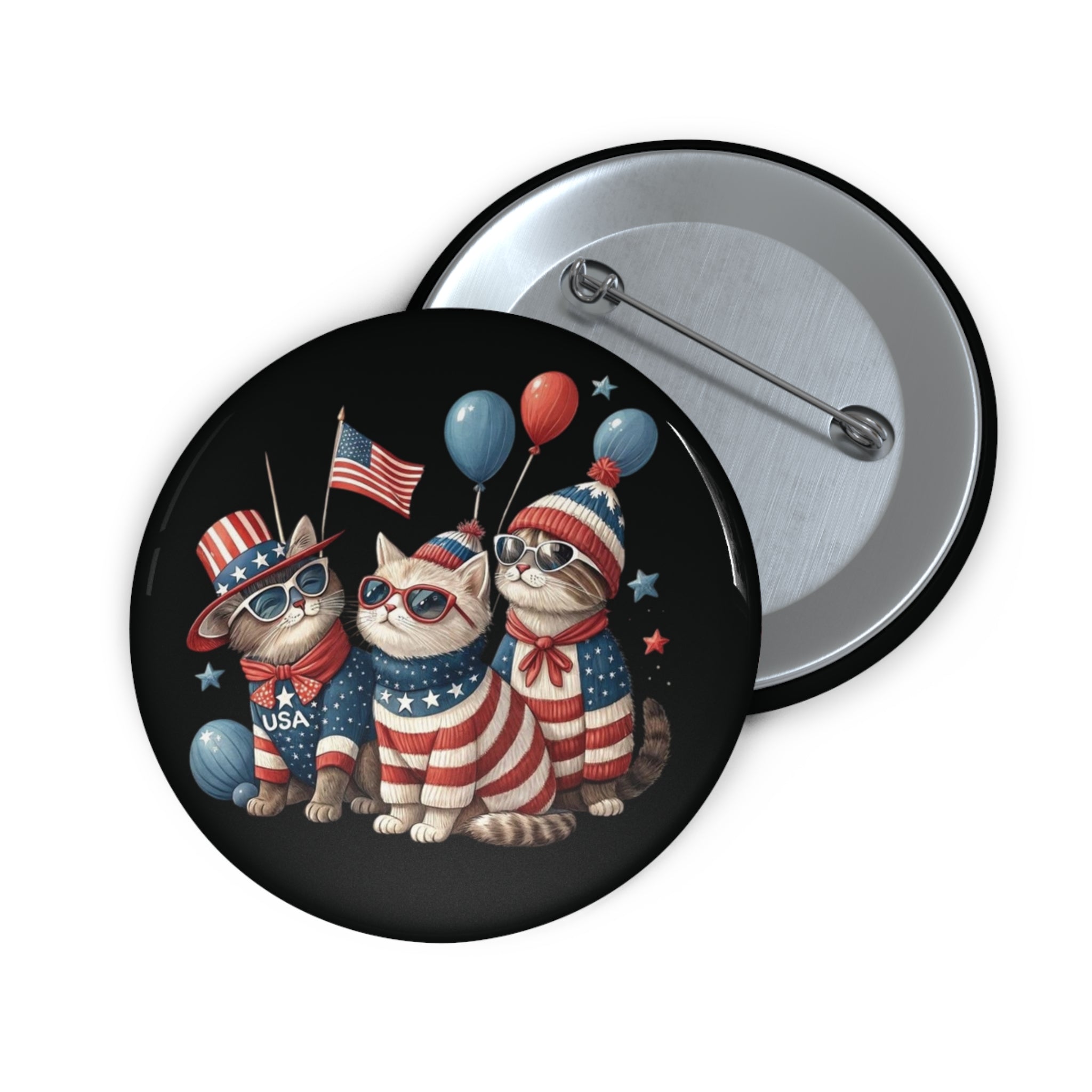 Patriotic Cats Pin Button | 4th of July USA Flag Badge