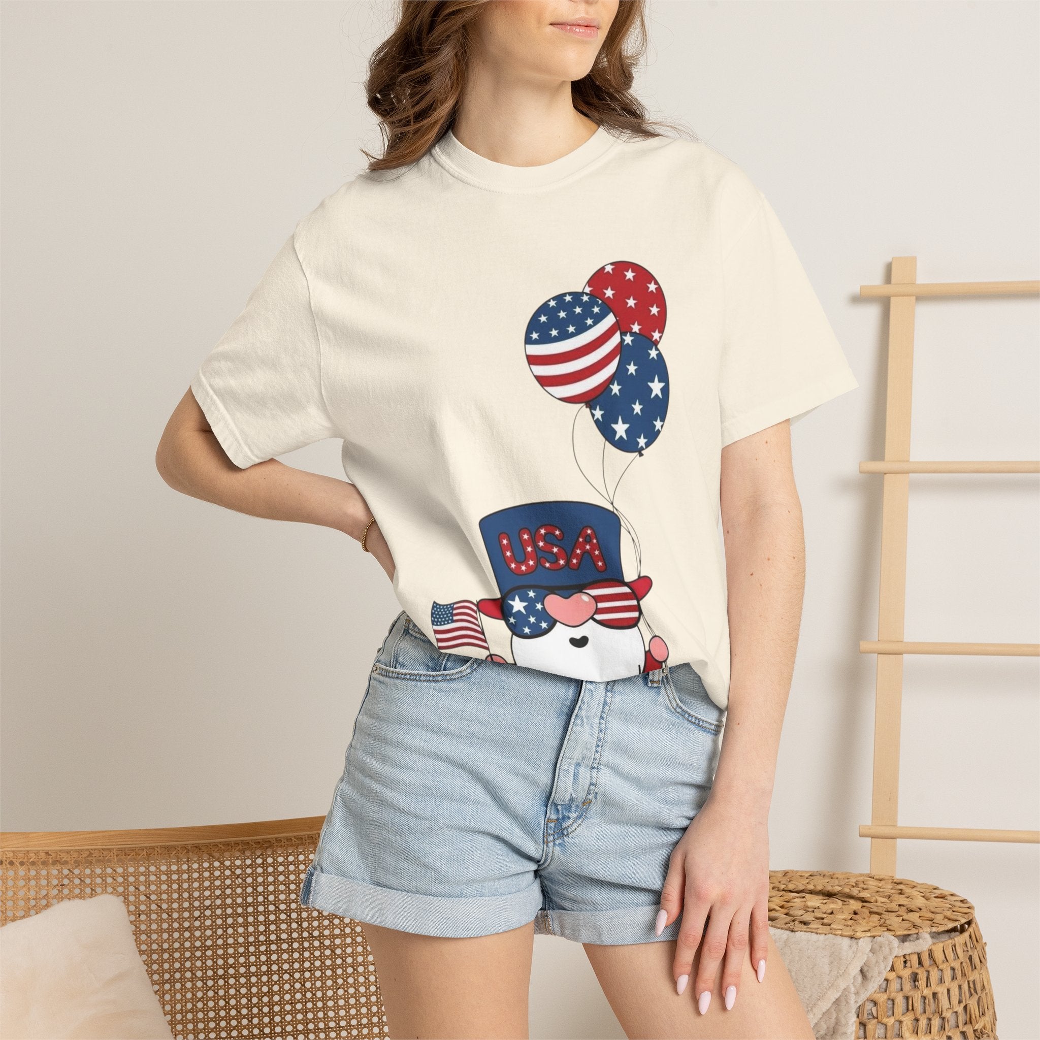 Patriotic Gnome with Balloons T-Shirt | Happy 4th of July USA Design