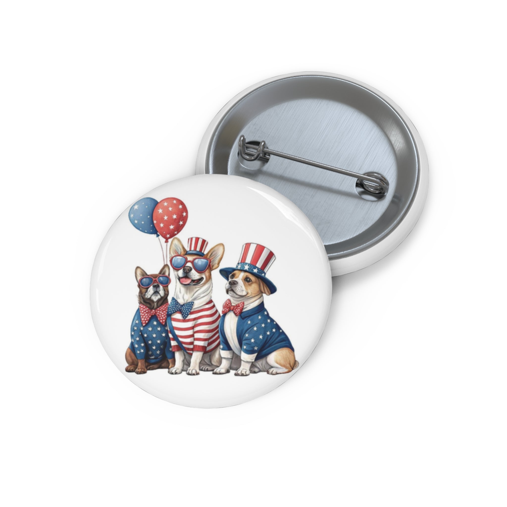 Patriotic Dogs Pin Button | 4th of July Puppy Flag Badge