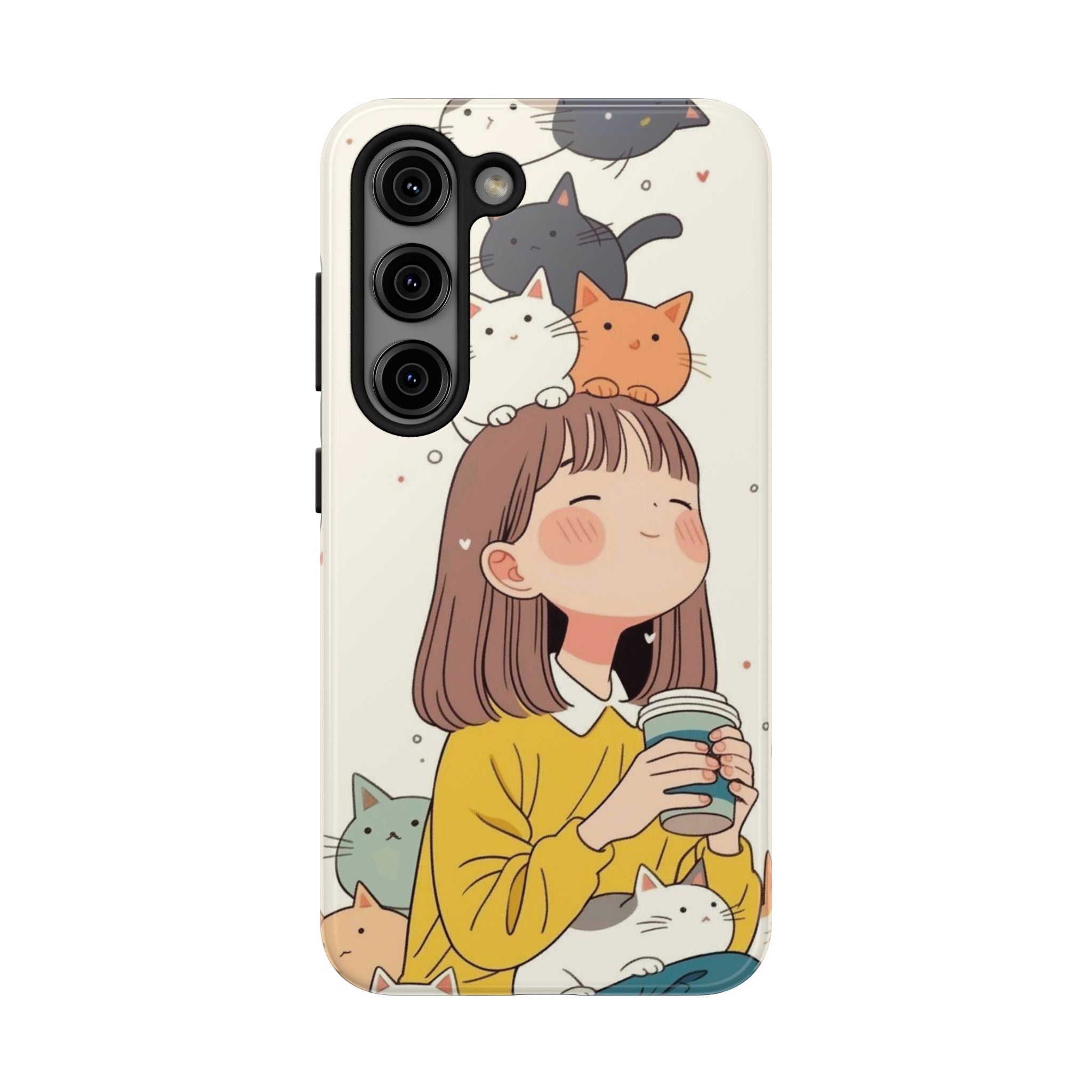 Girl with Cats Phone Case | Cute Cat Stack Illustration