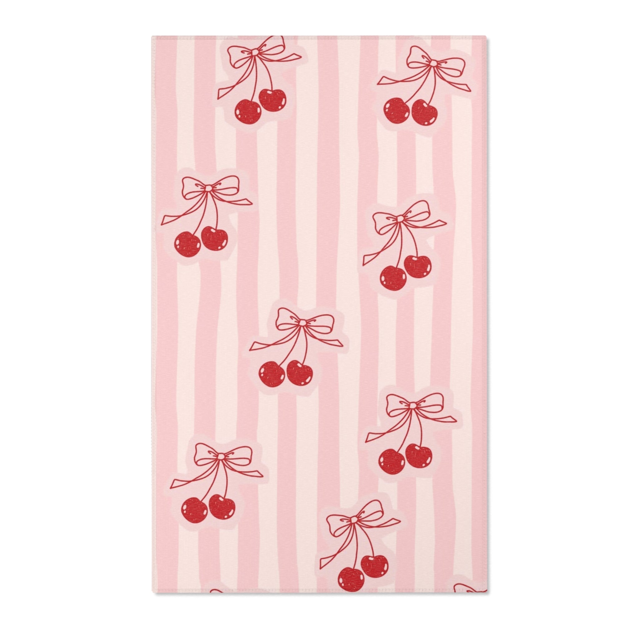 Cherry Bow Area Rug — Pink Striped Cute Kitchen or Nursery Accent Rug