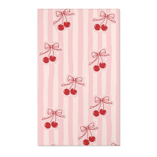Cherry Bow Area Rug — Pink Striped Cute Kitchen or Nursery Accent Rug