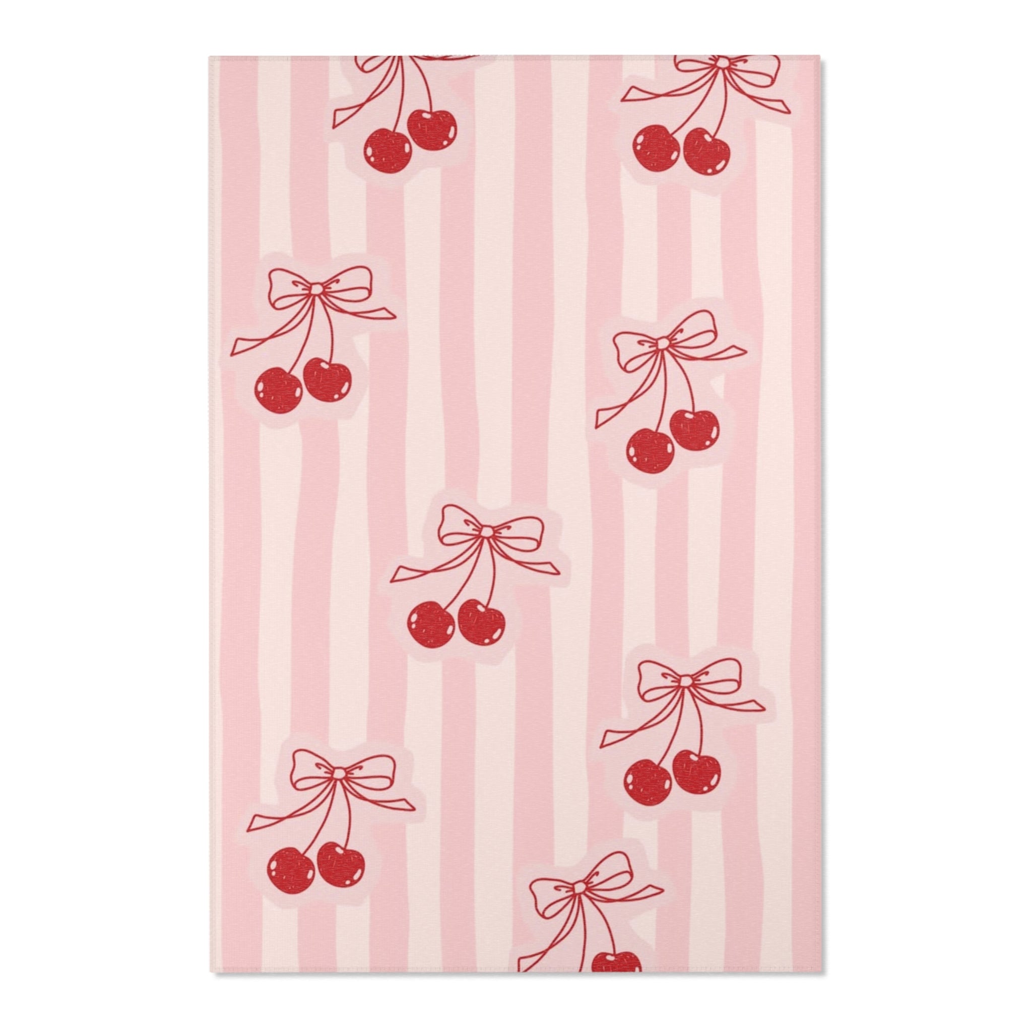 Cherry Bow Area Rug — Pink Striped Cute Kitchen or Nursery Accent Rug