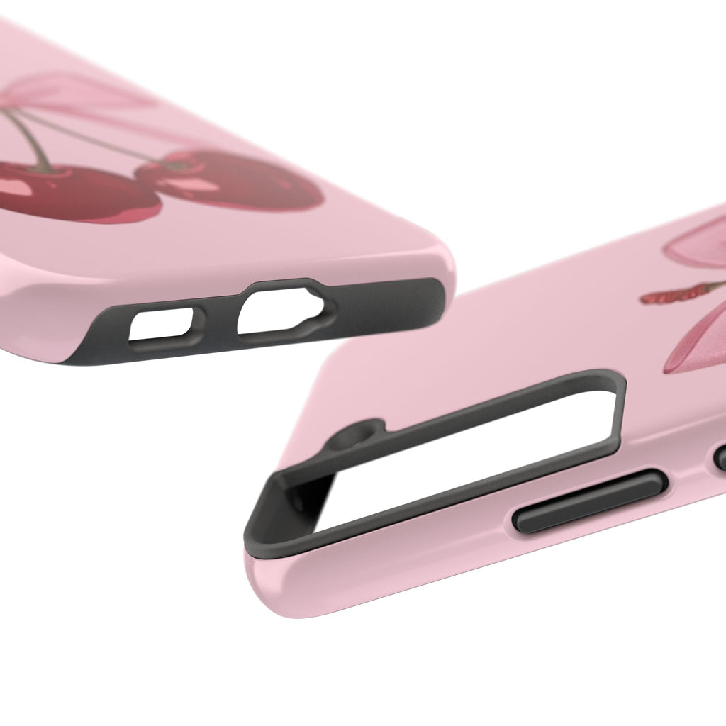 Pink Cherry Tough Phone Case — Cute Bow Cherry Protective Phone Cover