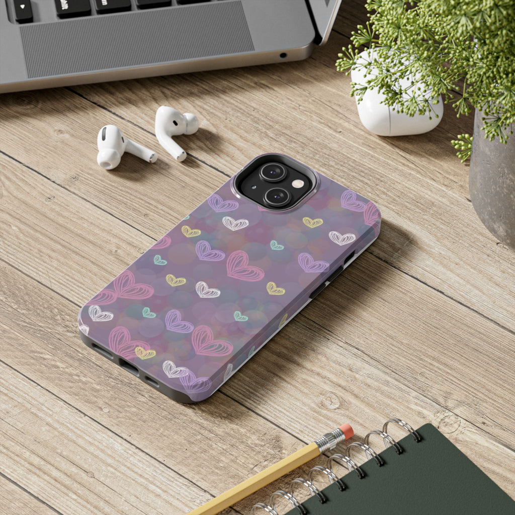 Tough Phone Case — Pastel Heart Pattern Protective Phone Cover