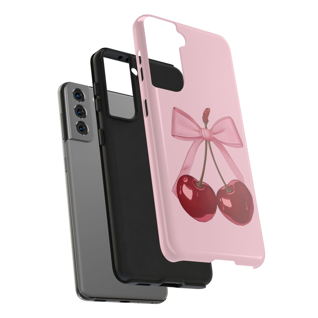 Pink Cherry Tough Phone Case — Cute Bow Cherry Protective Phone Cover