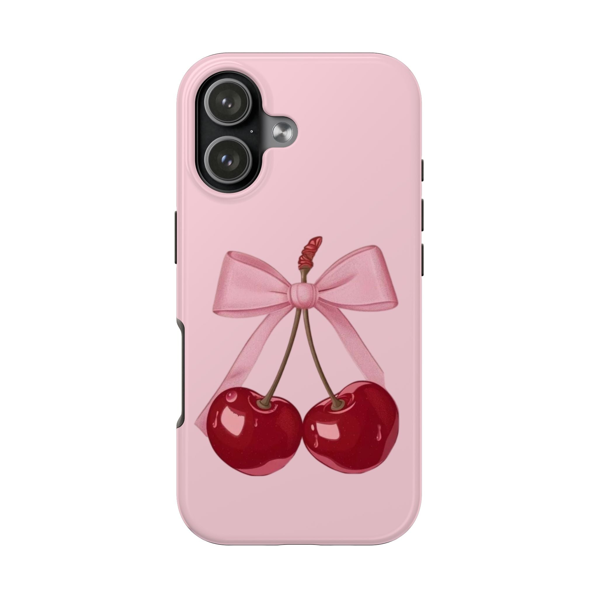 Pink Cherry Tough Phone Case — Cute Bow Cherry Protective Phone Cover