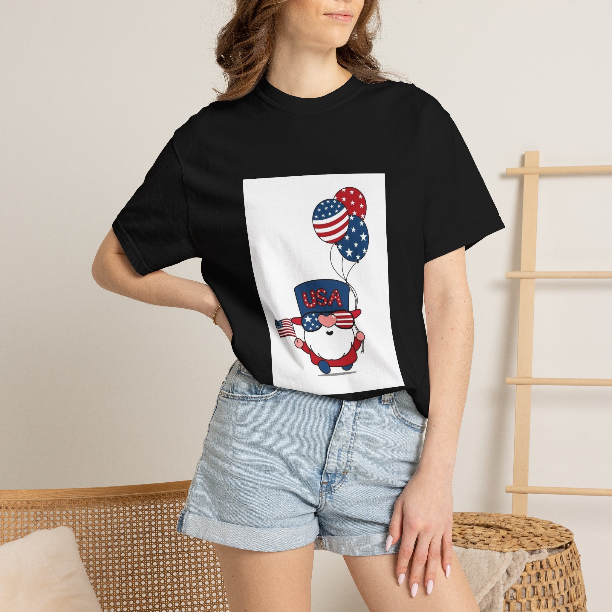 Patriotic Gnome with Balloons T-Shirt | Happy 4th of July USA Design