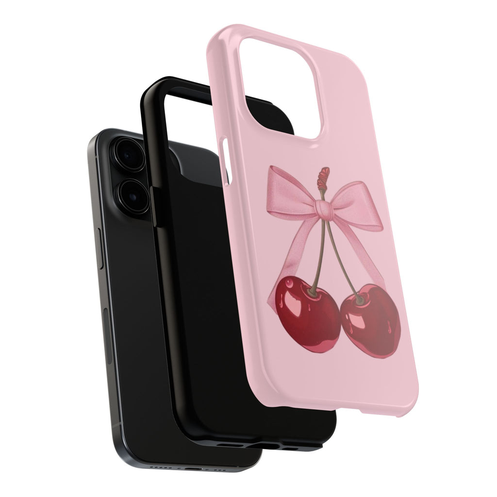 Pink Cherry Tough Phone Case — Cute Bow Cherry Protective Phone Cover