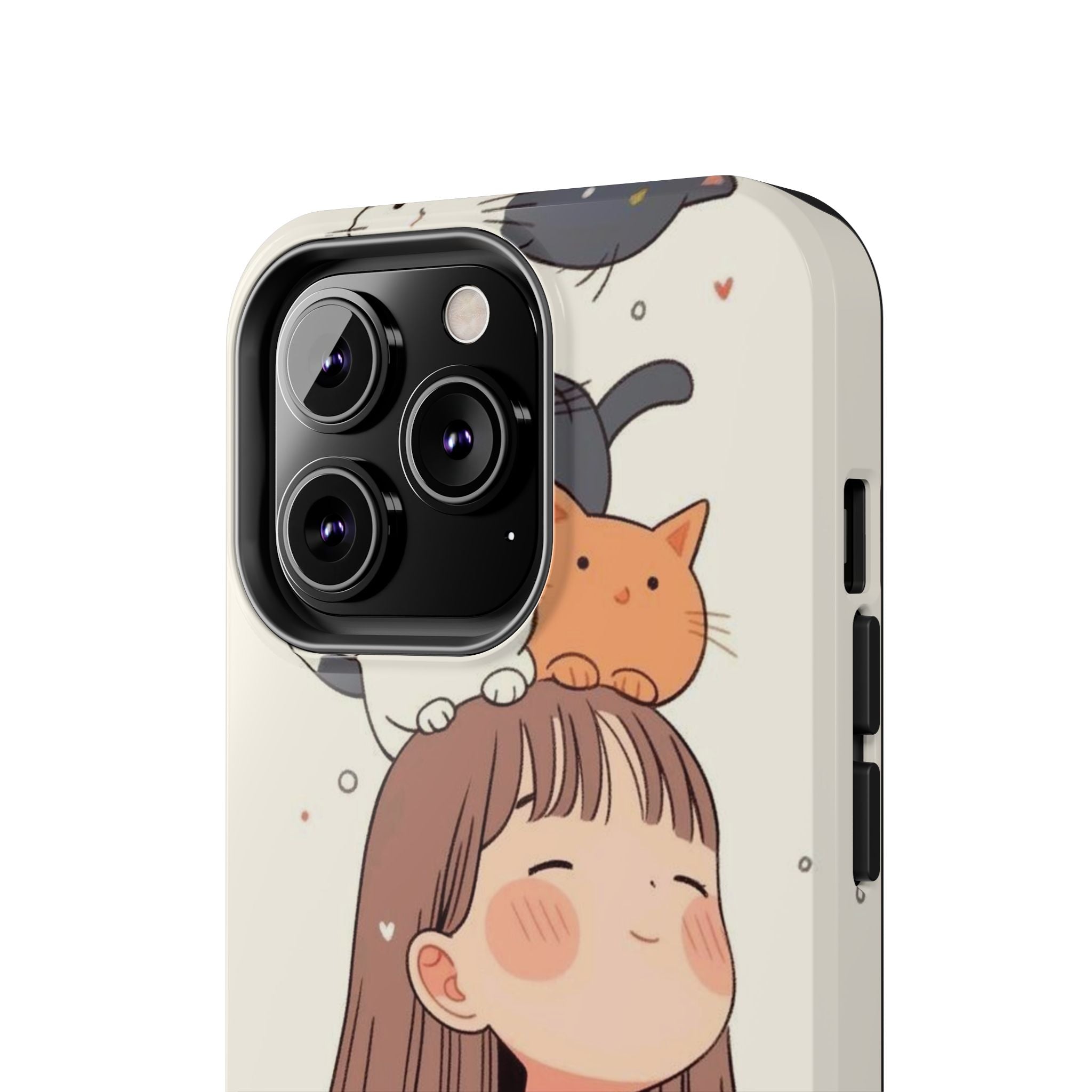 Girl with Cats Phone Case | Cute Cat Stack Illustration