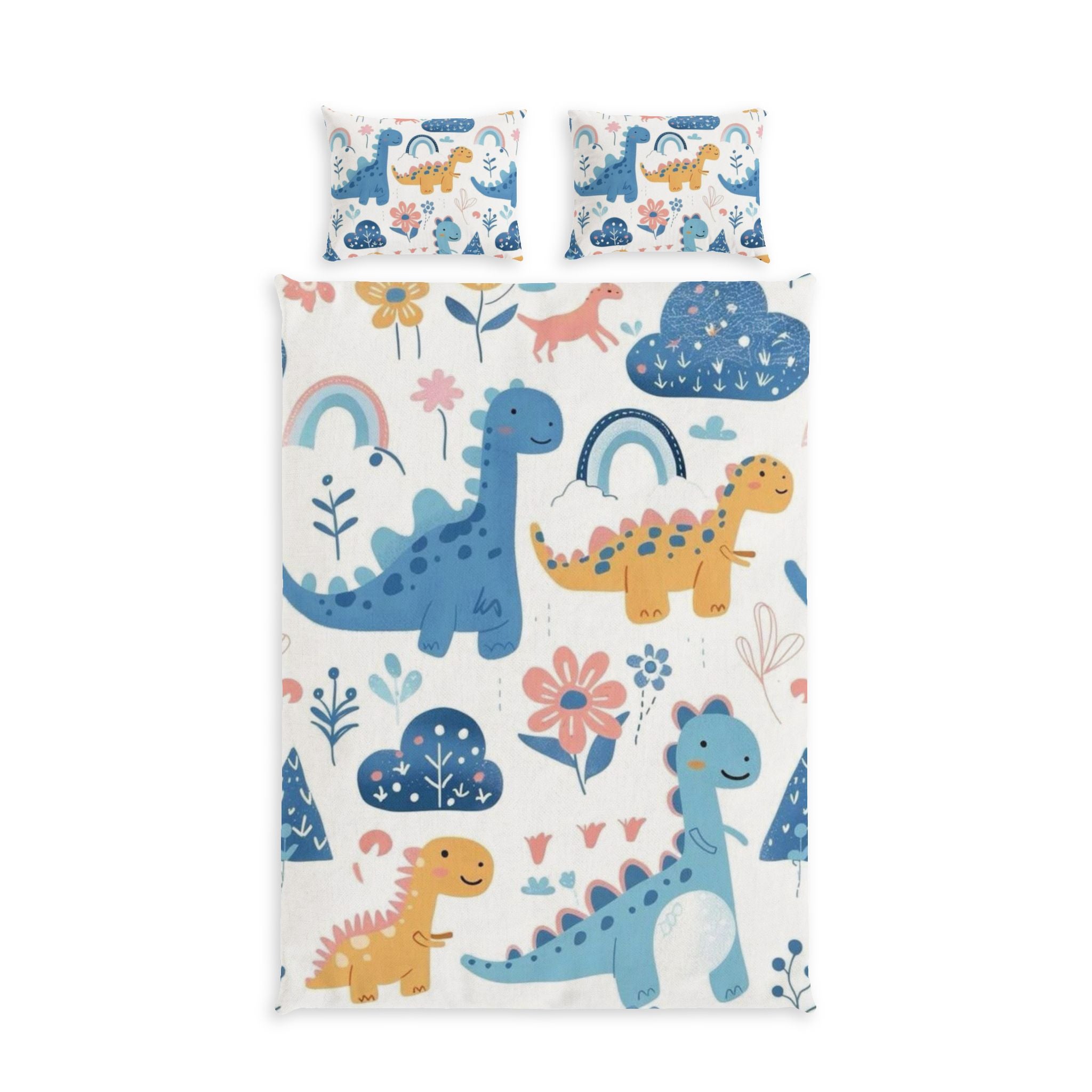 Dinosaur Kids Bedding Set – Cute Blue & Yellow Dino Cotton Bed Set for Nursery & Toddler Bedrooms