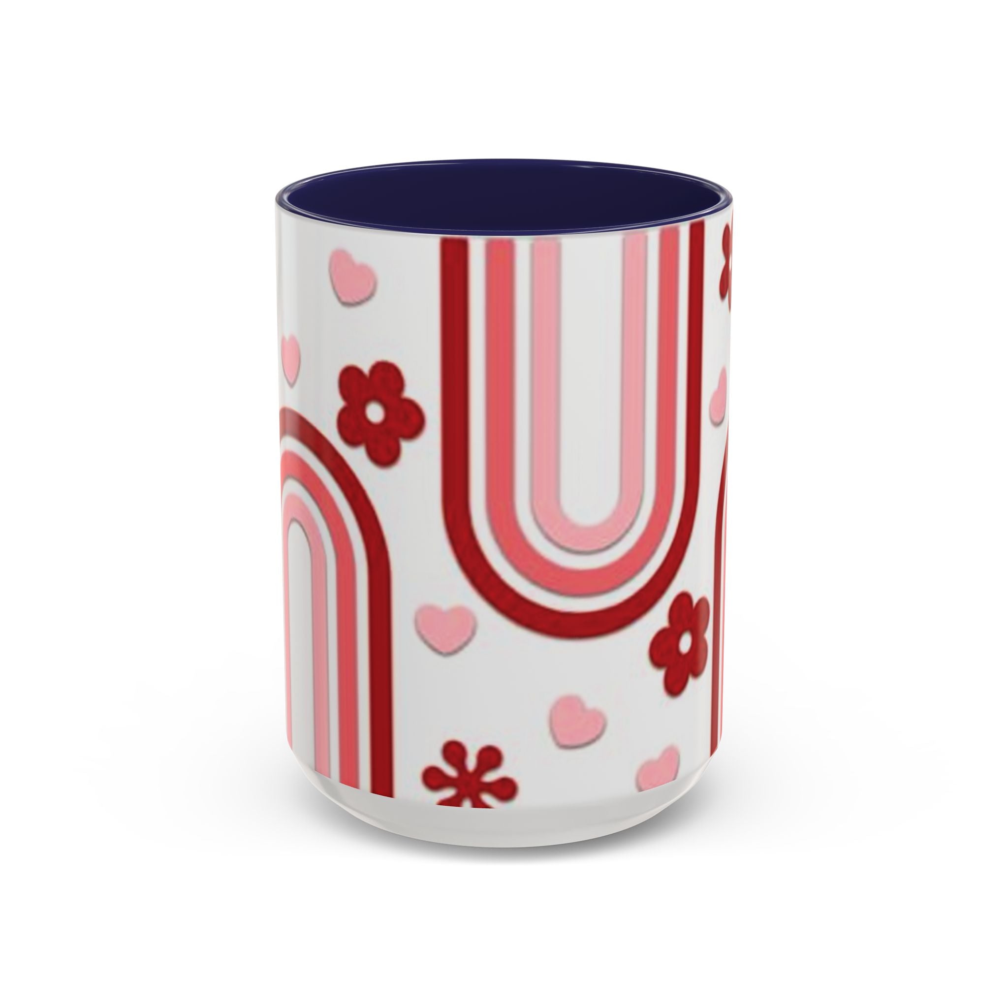 Retro Pink Rainbow Hearts and Flowers Accent Mug | 11oz or 15oz