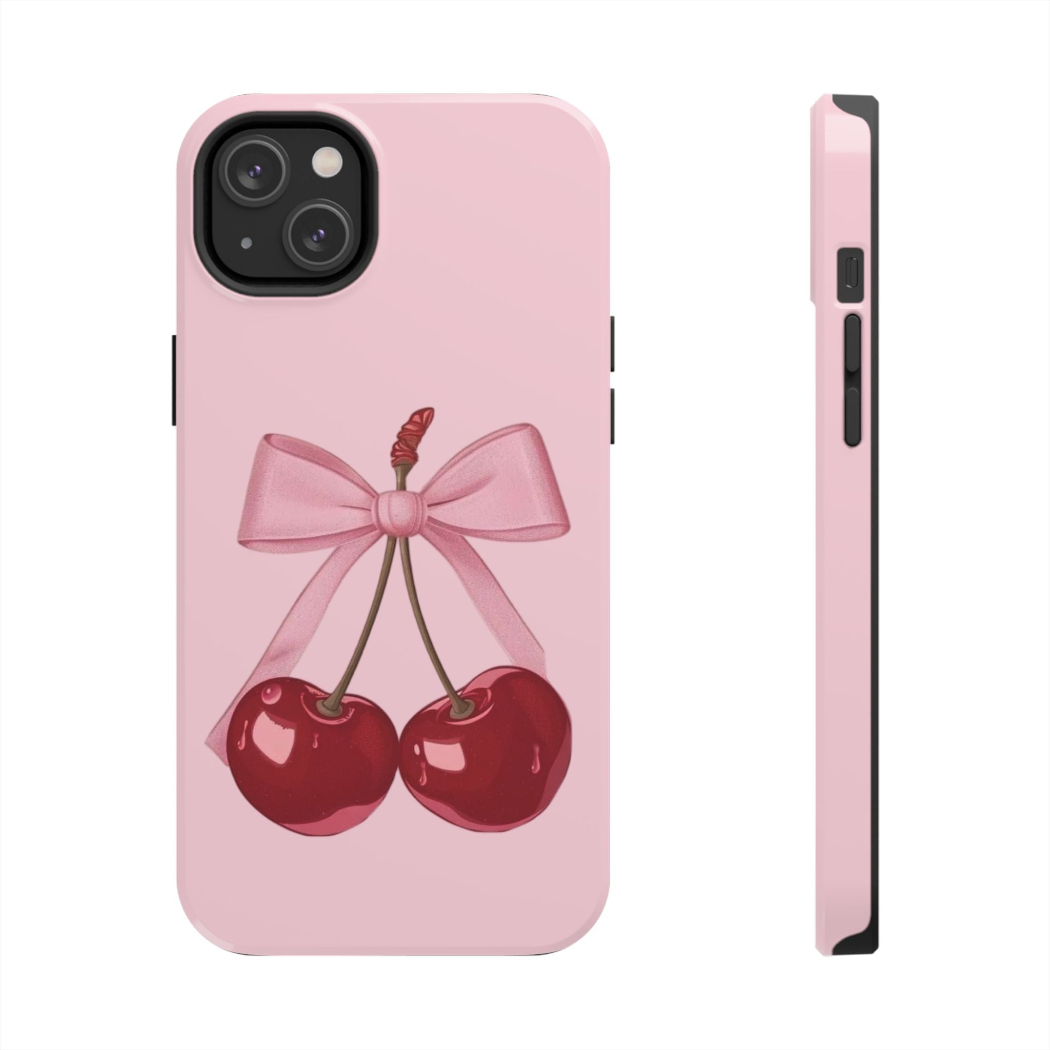 Pink Cherry Tough Phone Case — Cute Bow Cherry Protective Phone Cover