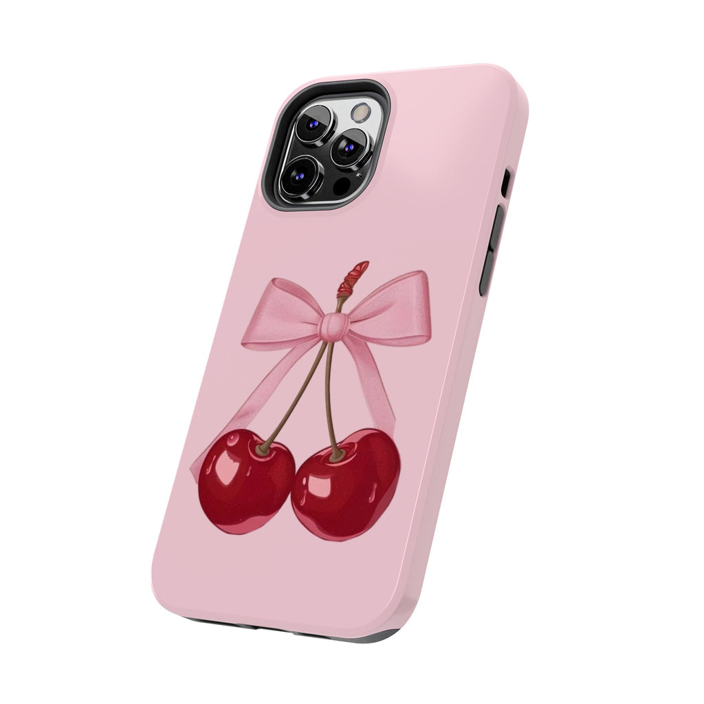 Pink Cherry Tough Phone Case — Cute Bow Cherry Protective Phone Cover