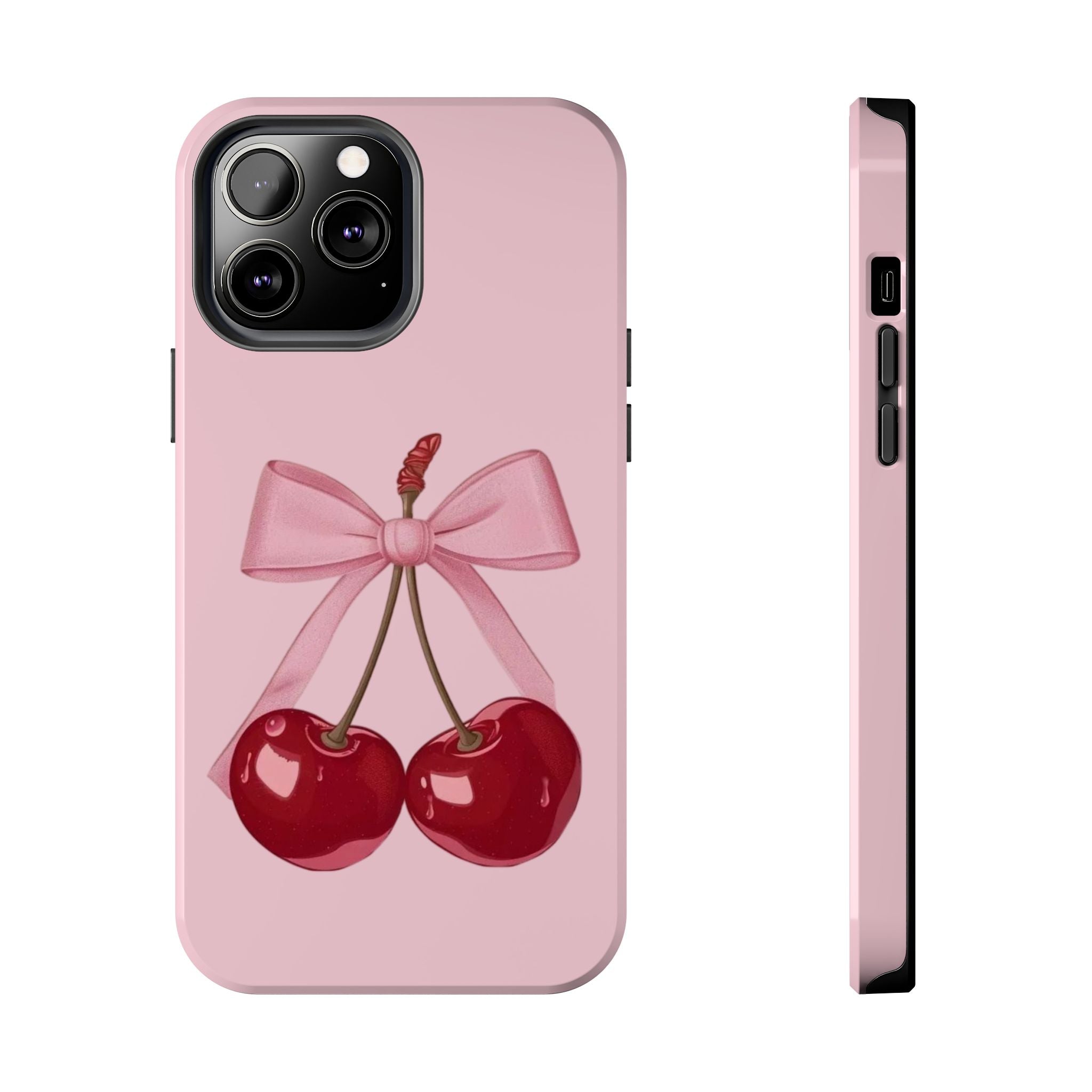 Pink Cherry Tough Phone Case — Cute Bow Cherry Protective Phone Cover
