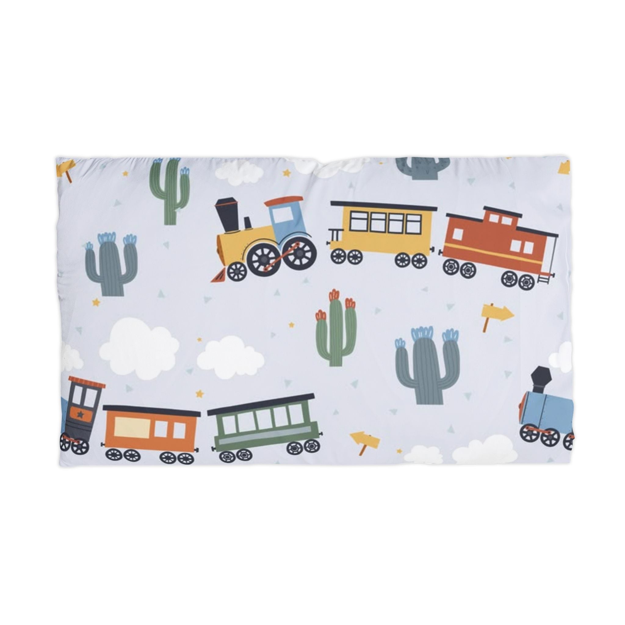 Kids Train Microfiber Pillowcase – Colorful Engine & Caboose Sleep Pillowcase for Toddlers