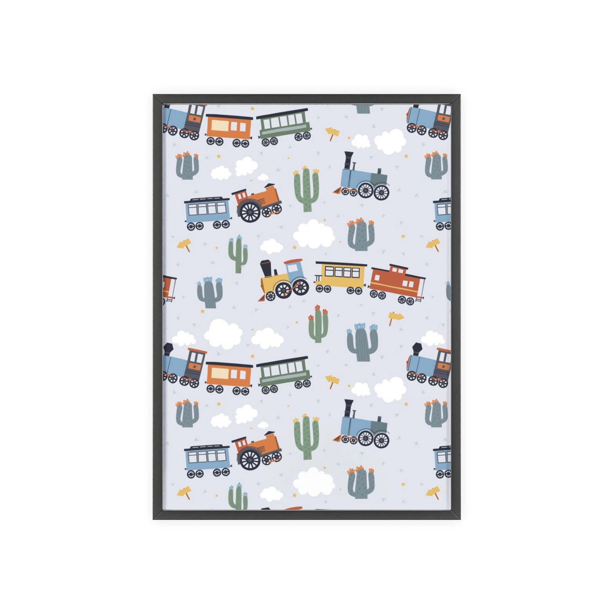 Kids' Train Poster with Wooden Frame — Nursery Wall Art, Playroom Decor