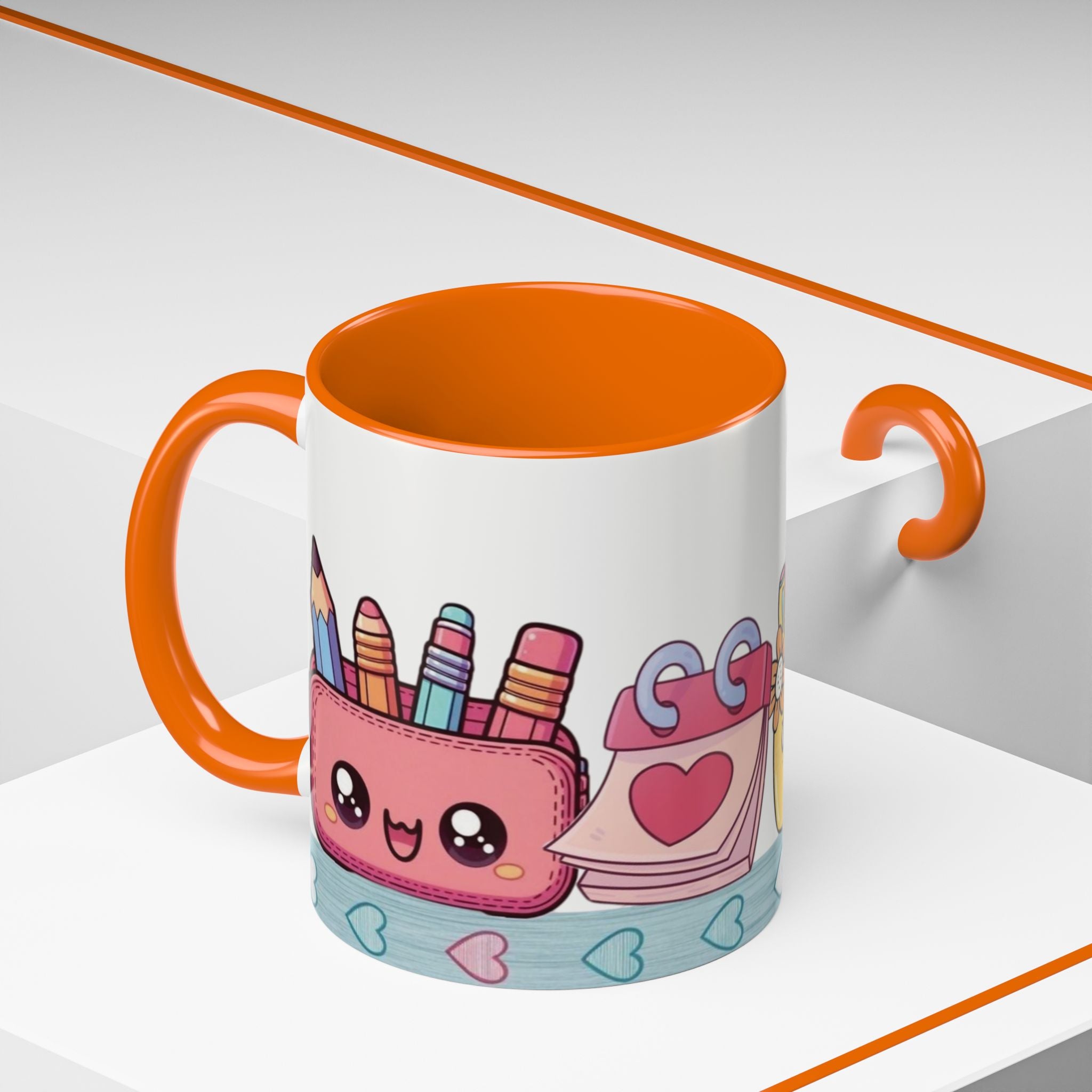 Cute Teacher Desk Accent Coffee Mug — Kawaii School Supplies Design