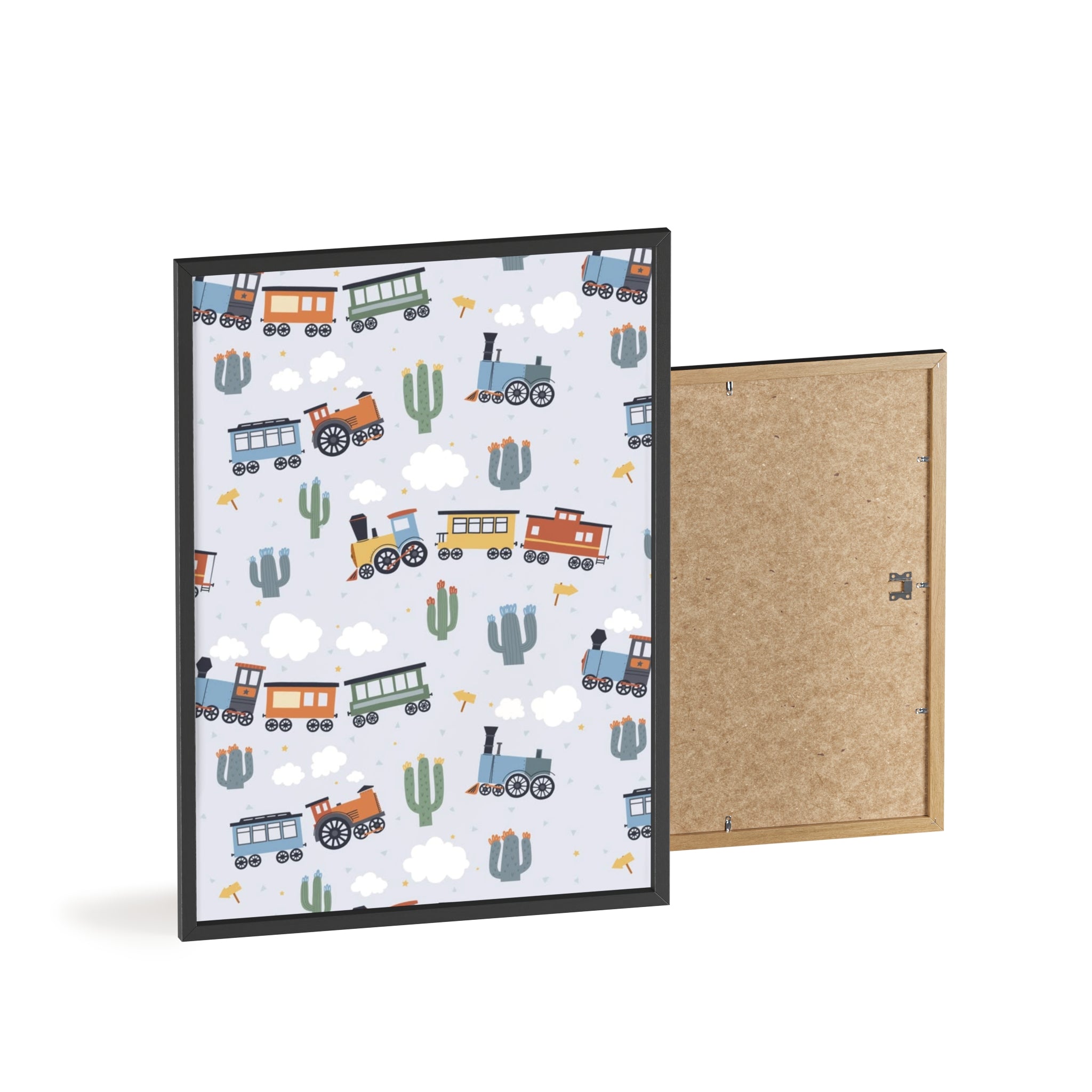 Kids' Train Poster with Wooden Frame — Nursery Wall Art, Playroom Decor