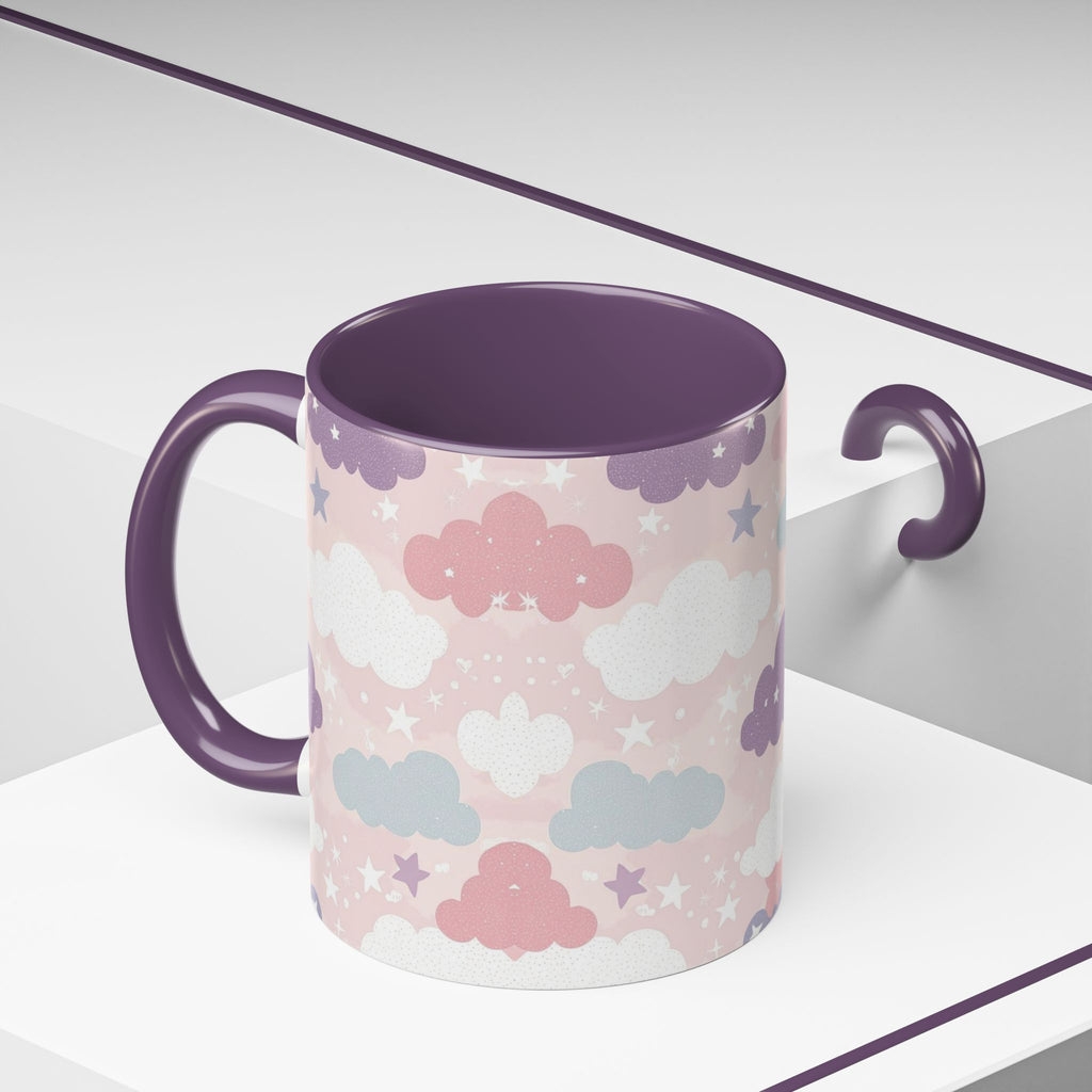 Pastel Cloud Pattern Coffee Mug | Cute Stars and Clouds Design