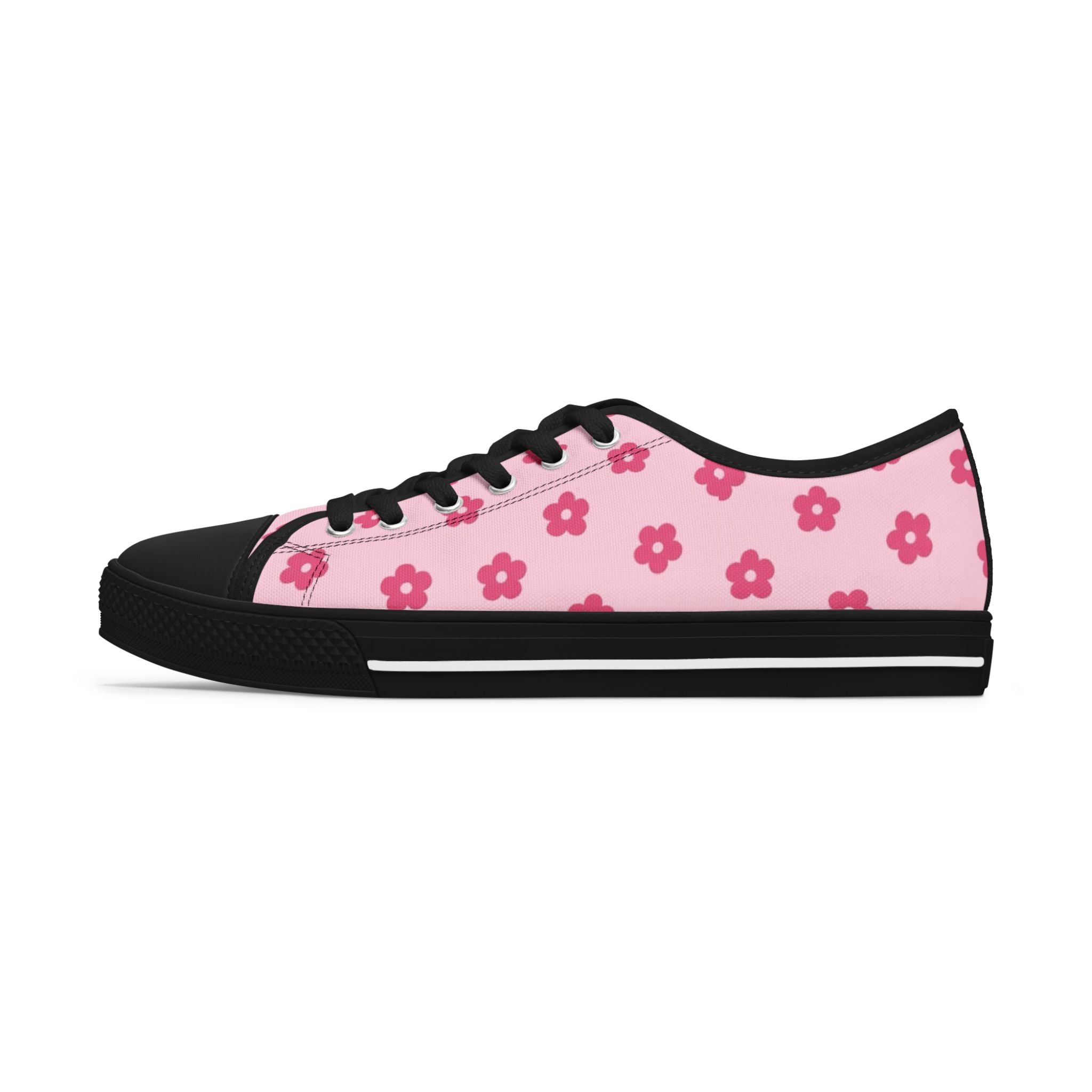 Low Top Sneakers — Pink Floral Pattern Casual Canvas Shoes for Women