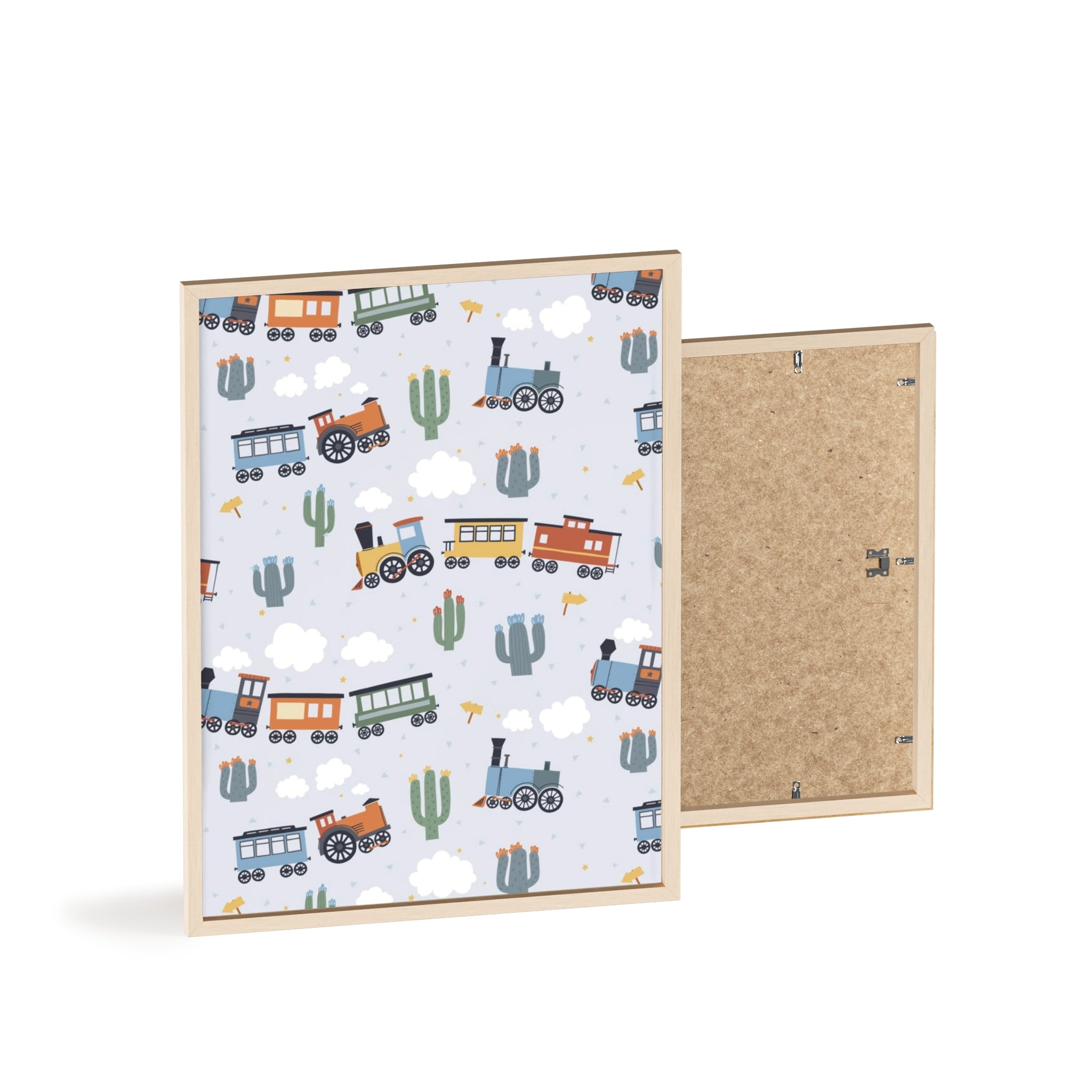 Kids' Train Poster with Wooden Frame — Nursery Wall Art, Playroom Decor